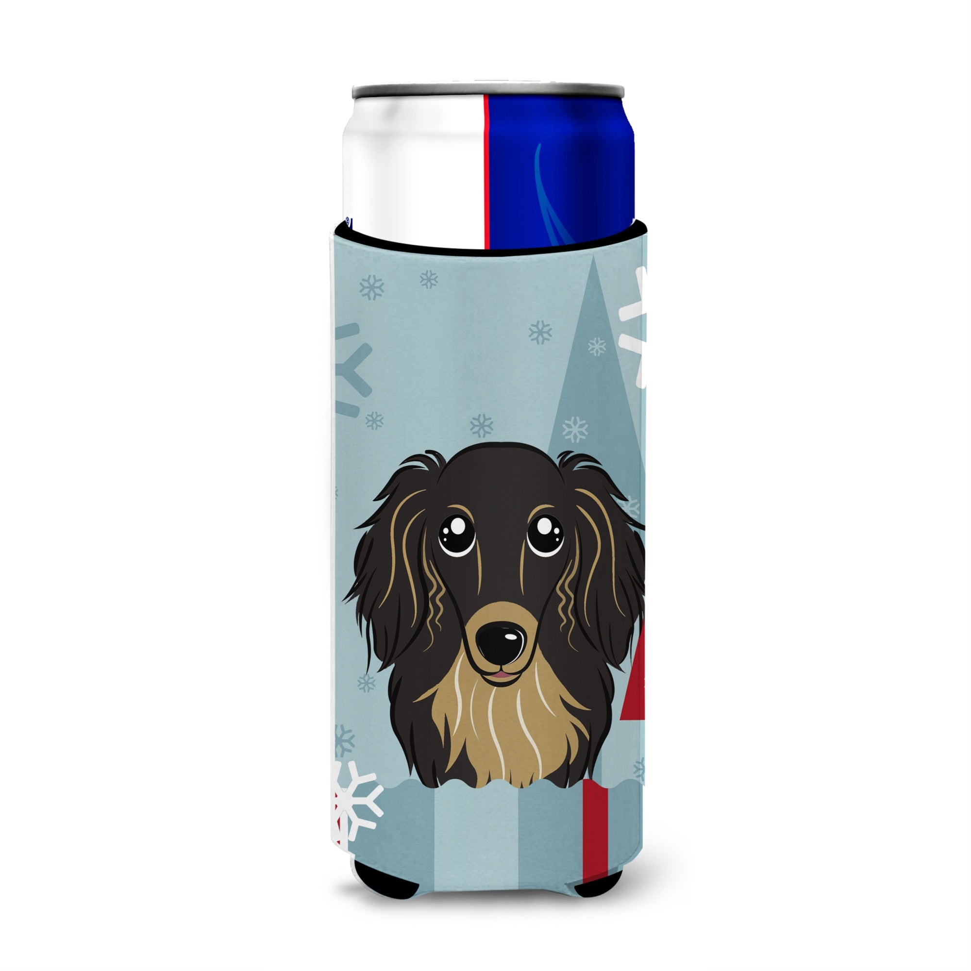 Caroline'S Treasures Winter Holiday Longhair Black And Tan Dachshund Michelob Ultra Koozies For Slim Cans, Multicolor