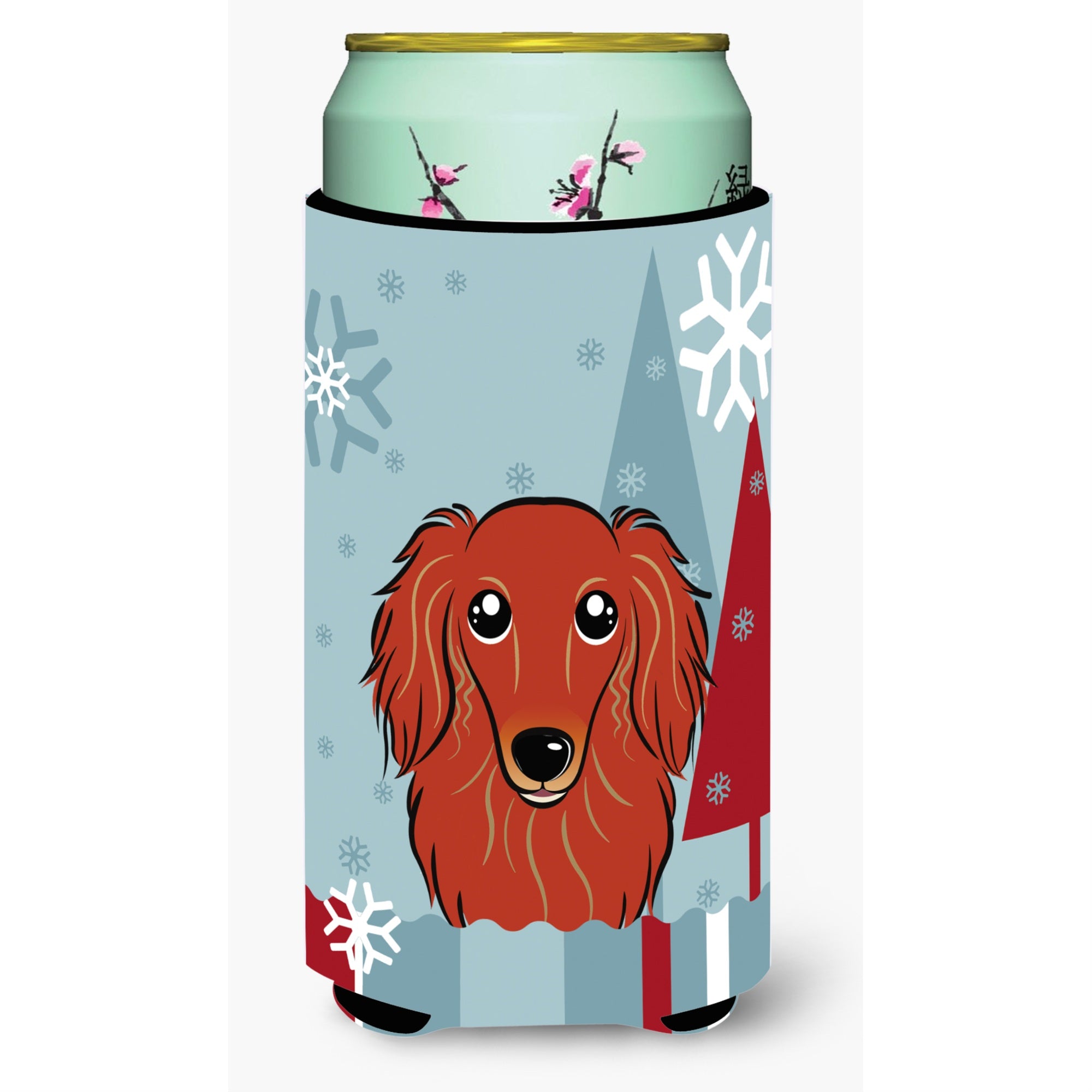 Caroline'S Treasures Winter Holiday Longhair Red Dachshund Tall Boy Koozie Hugger, Multicolor