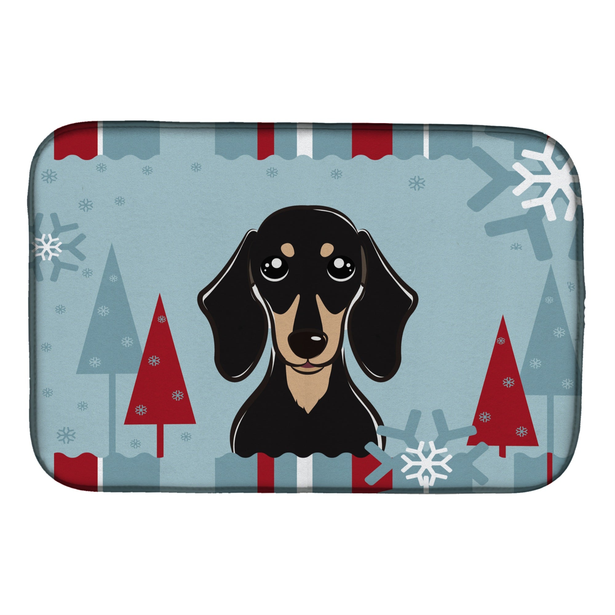 Caroline'S Treasures Winter Holiday Smooth Black And Tan Dachshund Dish Drying Mat, 14 X 21