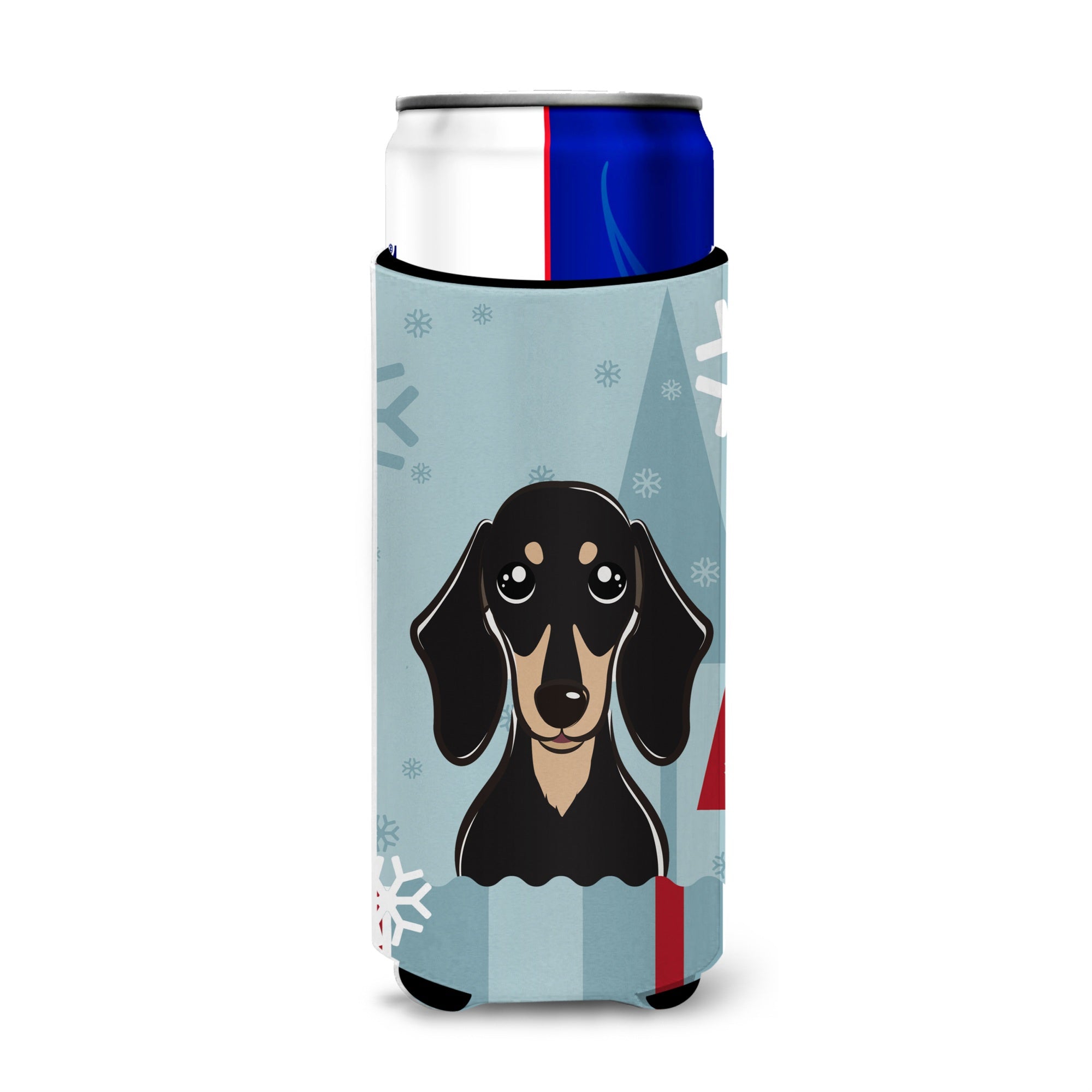 Caroline'S Treasures Winter Holiday Smooth Black And Tan Dachshund Michelob Ultra Koozies For Slim Cans, Multicolor