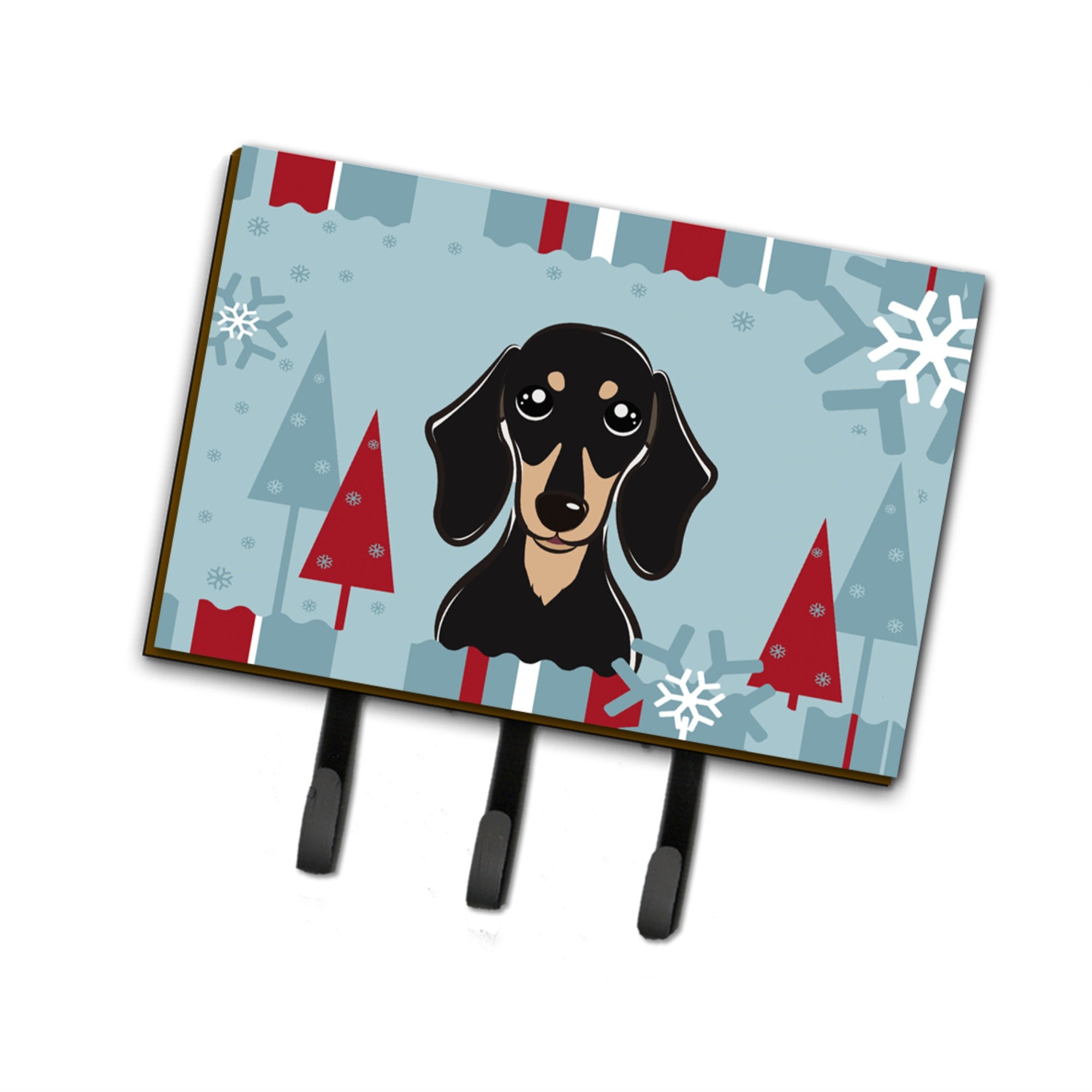 Caroline'S Treasures Bb1711Th68 Winter Holiday Smooth Black And Tan Dachshund Leash Or Key Holder, Large, Multicolor