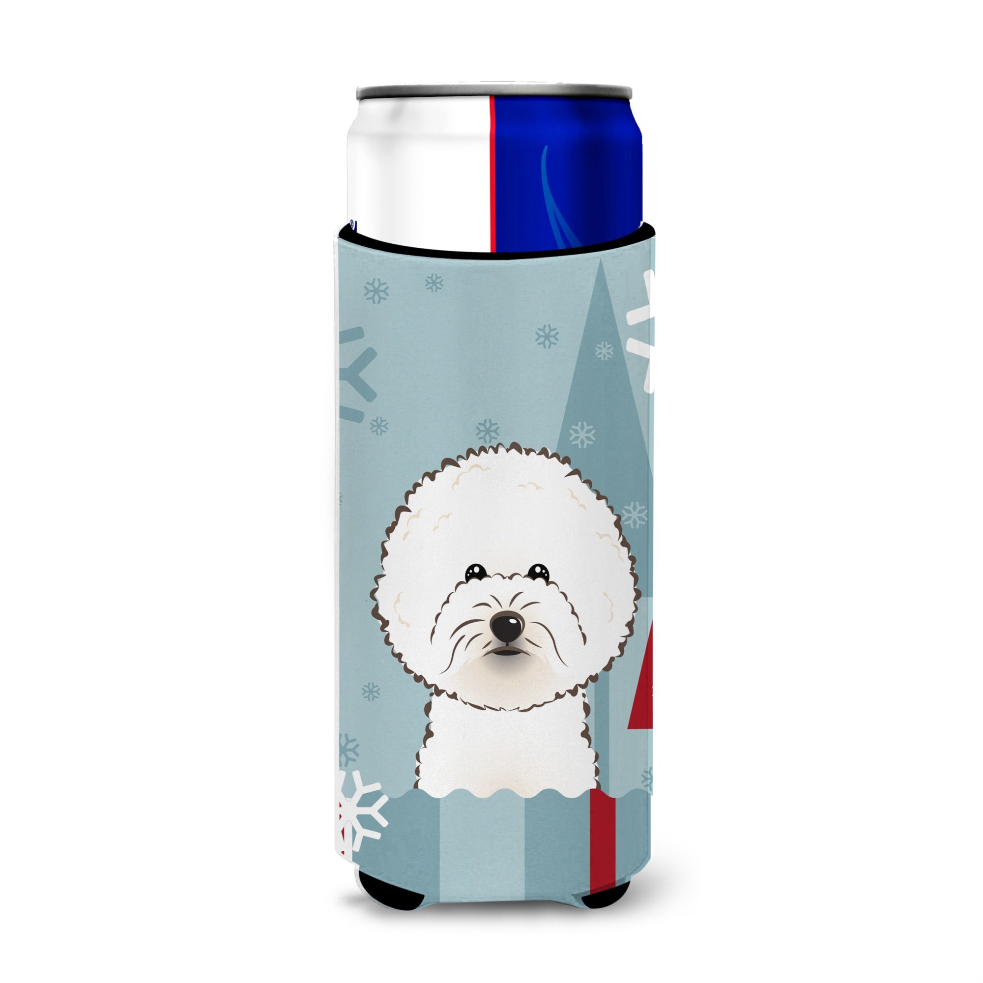 Caroline'S Treasures Winter Holiday Bichon Frise Michelob Ultra Koozies For Slim Cans, Multicolor