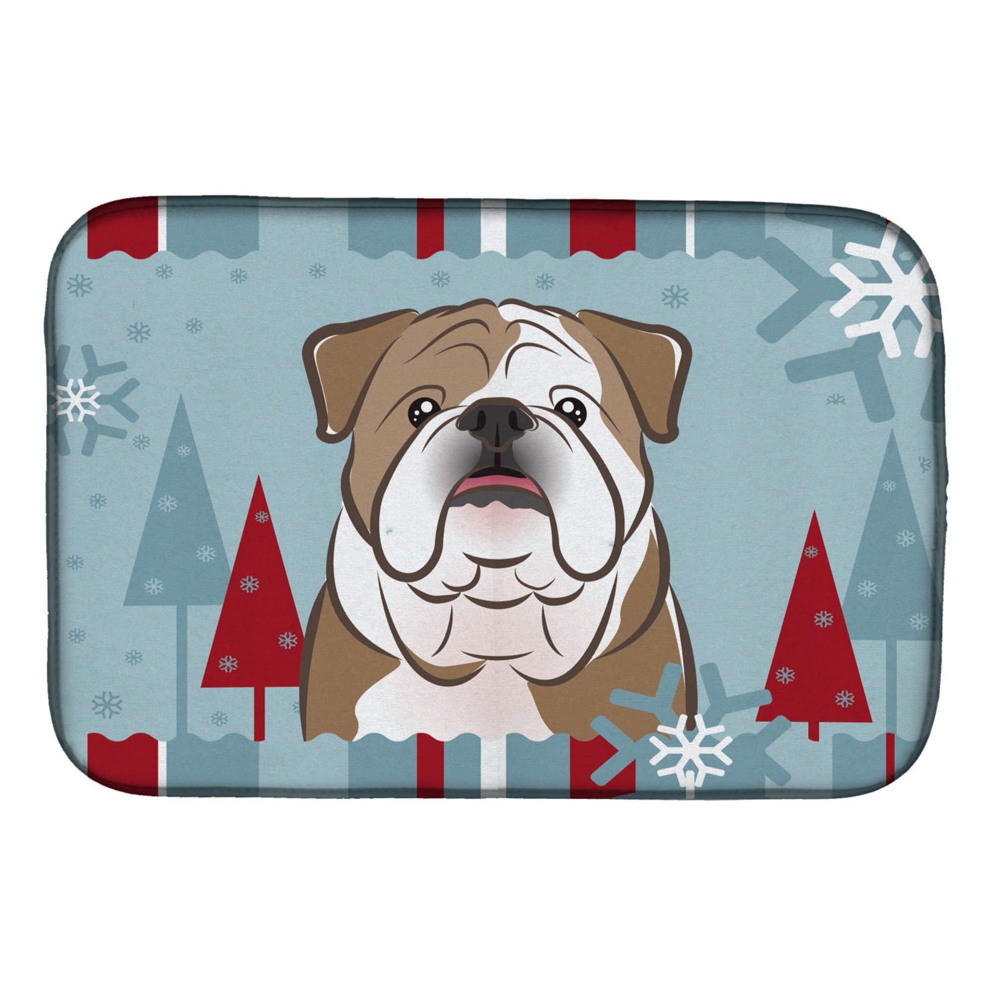 Caroline'S Treasures Winter Holiday English Bulldog Dish Drying Mat, 14 X 21