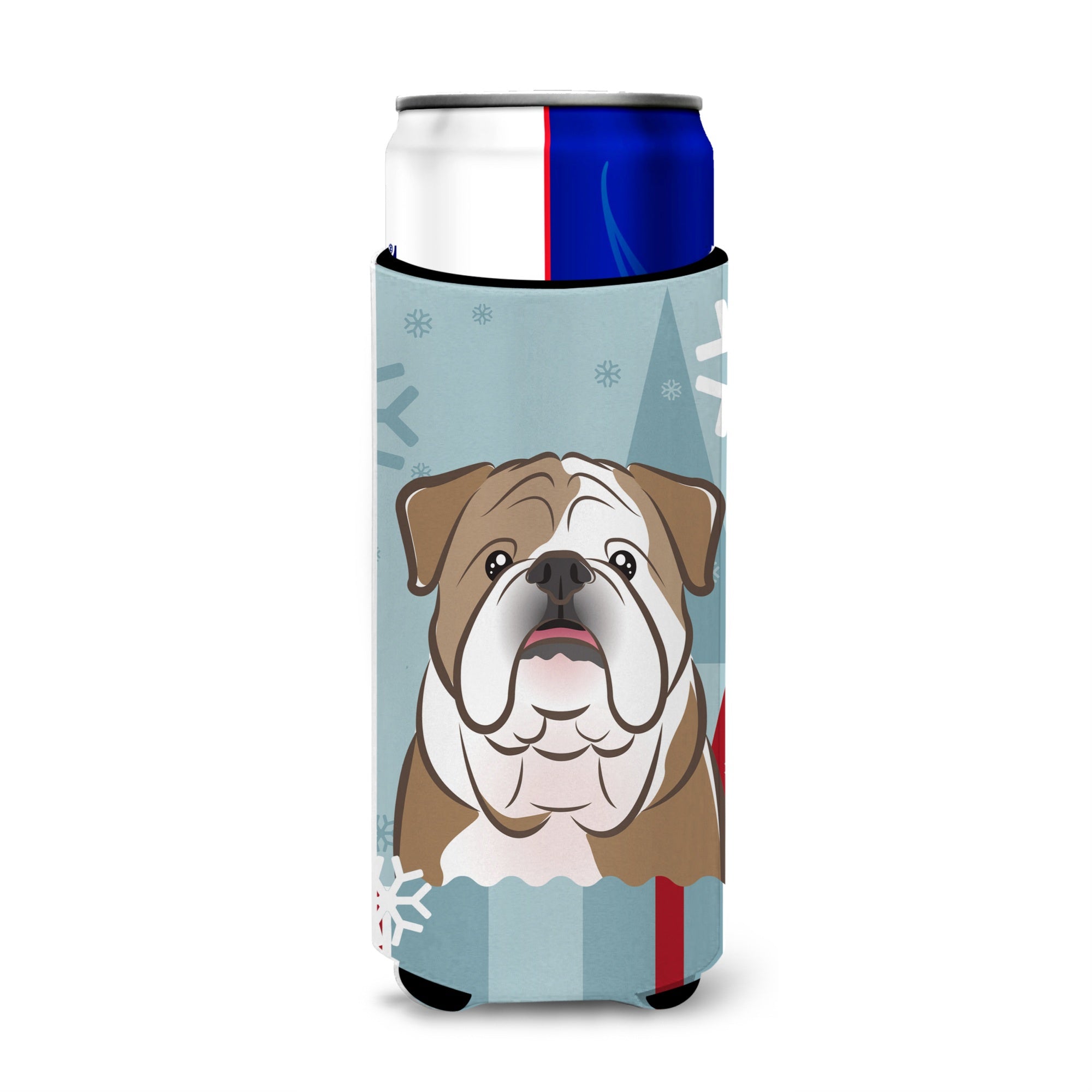 Caroline'S Treasures Winter Holiday English Bulldog Michelob Ultra Koozies For Slim Cans, Multicolor