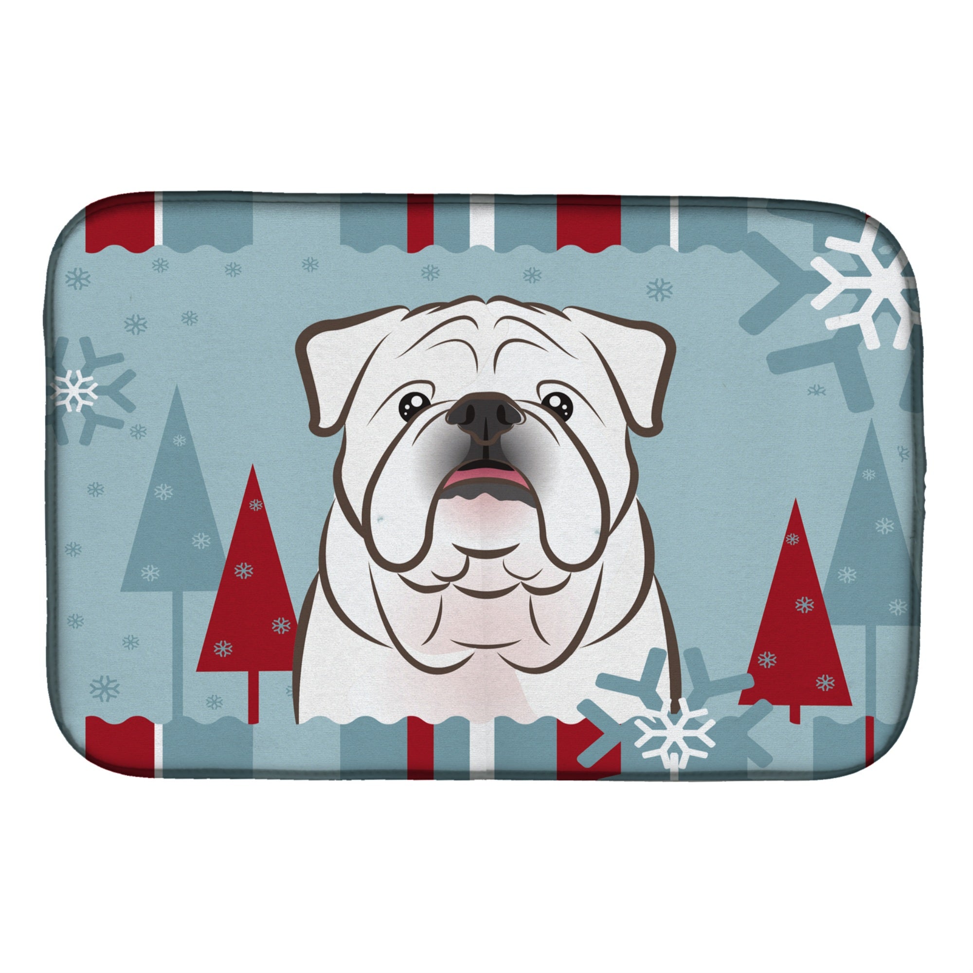 Caroline'S Treasures Winter Holiday White English Bulldog Dish Drying Mat, 14 X 21