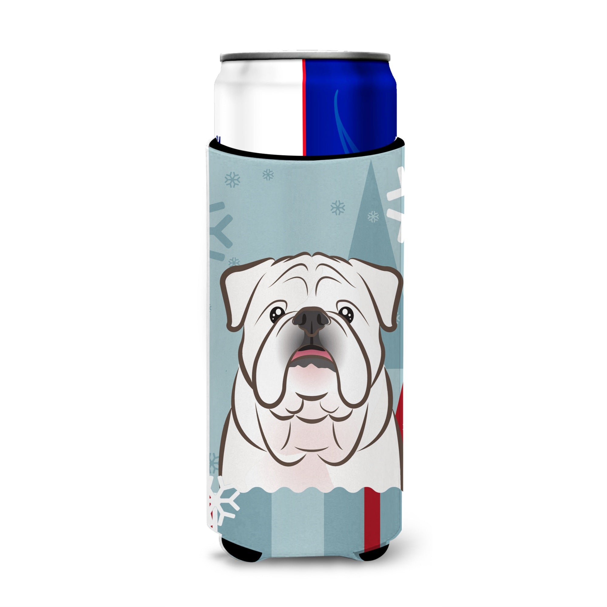 Caroline'S Treasures Winter Holiday White English Bulldog Michelob Ultra Koozies For Slim Cans, Multicolor