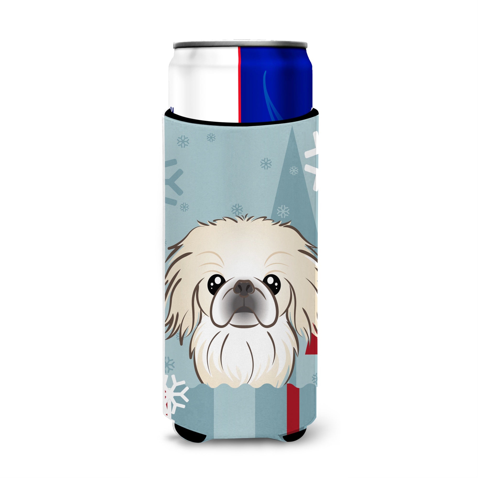 Caroline'S Treasures Winter Holiday Pekingese Michelob Ultra Koozies For Slim Cans, Multicolor