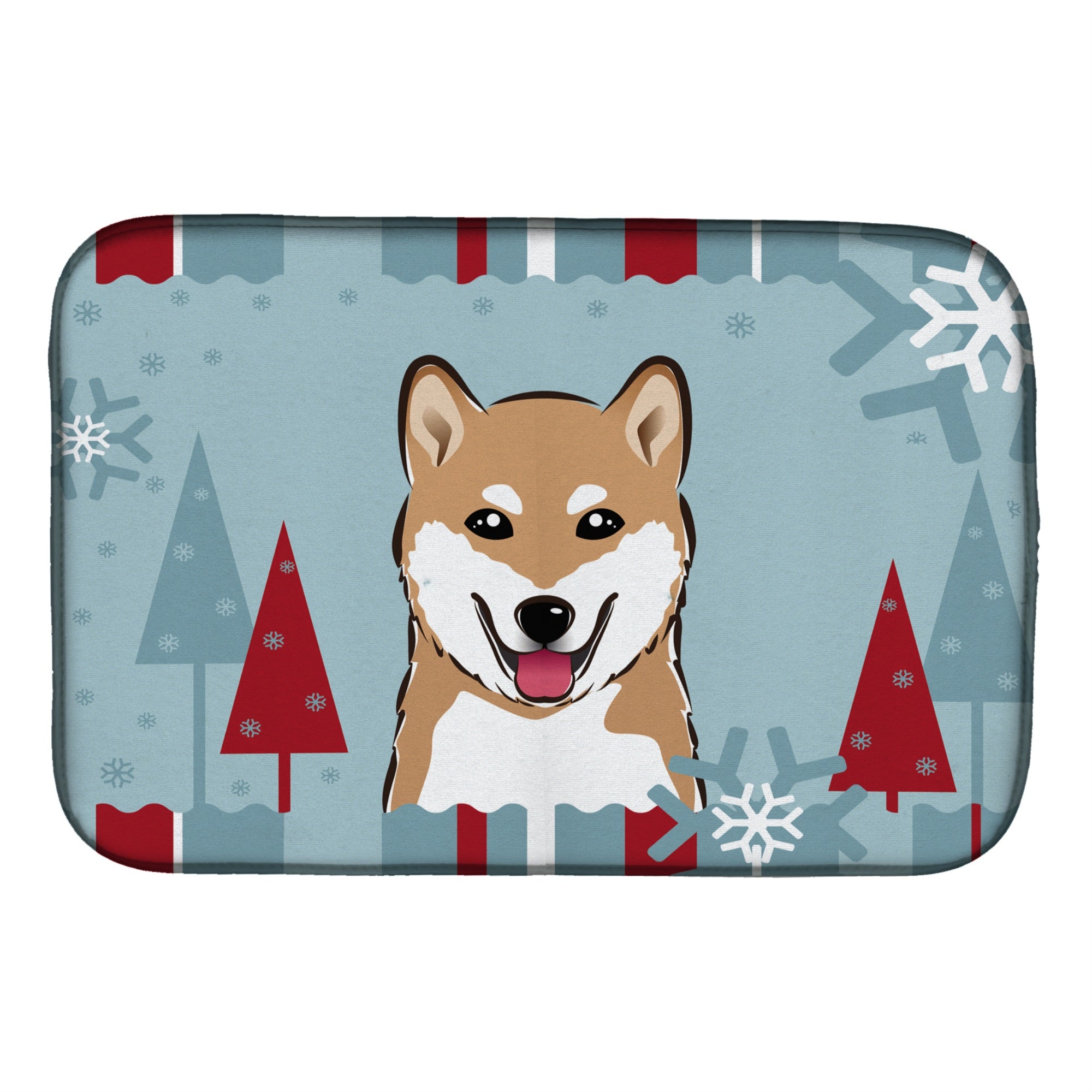 Caroline'S Treasures Winter Holiday Shiba Inu Dish Drying Mat, 14 X 21