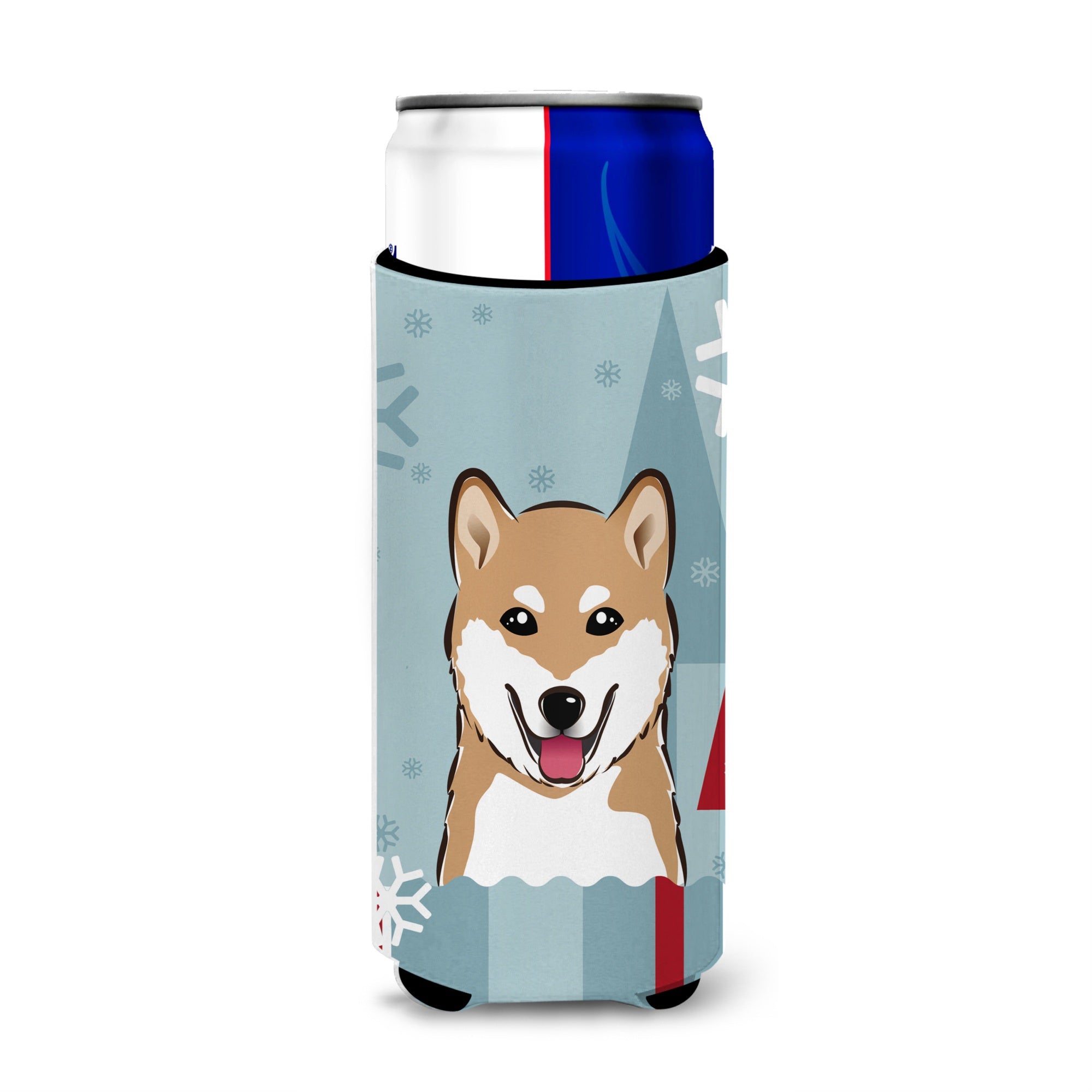 Caroline'S Treasures Winter Holiday Shiba Inu Michelob Ultra Koozies For Slim Cans, Multicolor
