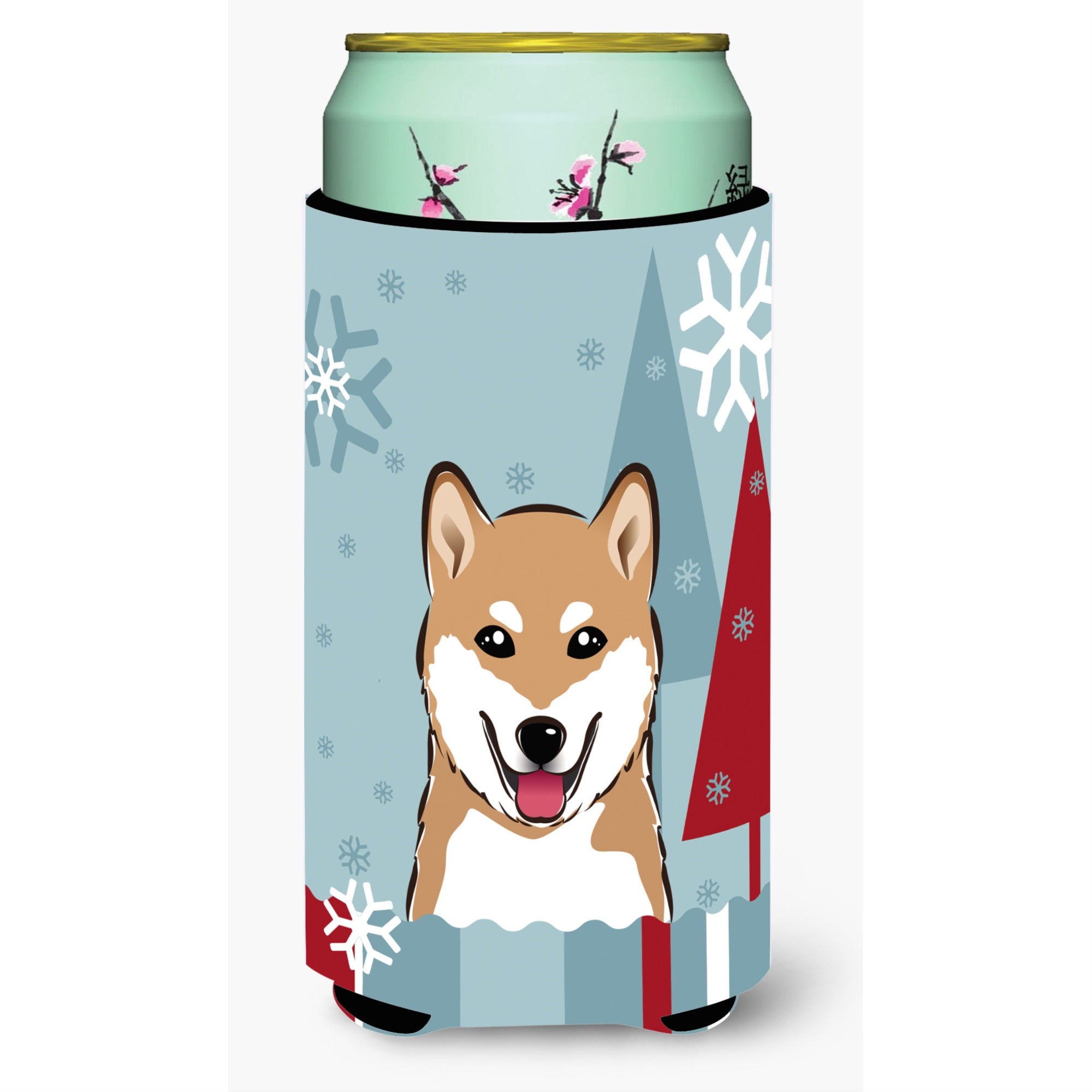 Caroline'S Treasures Winter Holiday Shiba Inu Tall Boy Koozie Hugger, Multicolor
