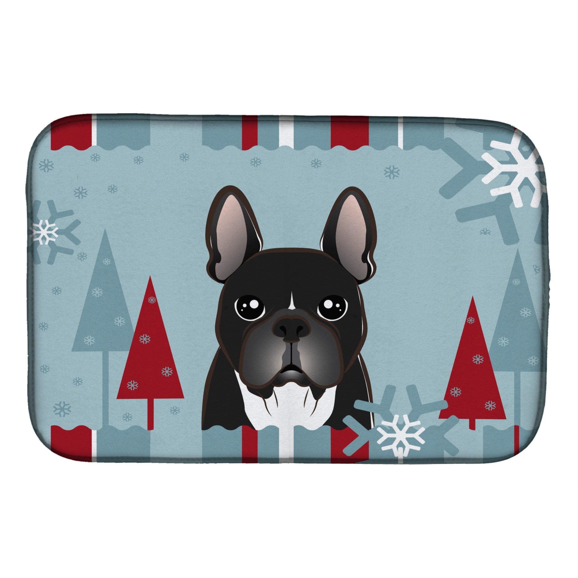 Caroline'S Treasures Winter Holiday French Bulldog Dish Drying Mat, 14 X 21