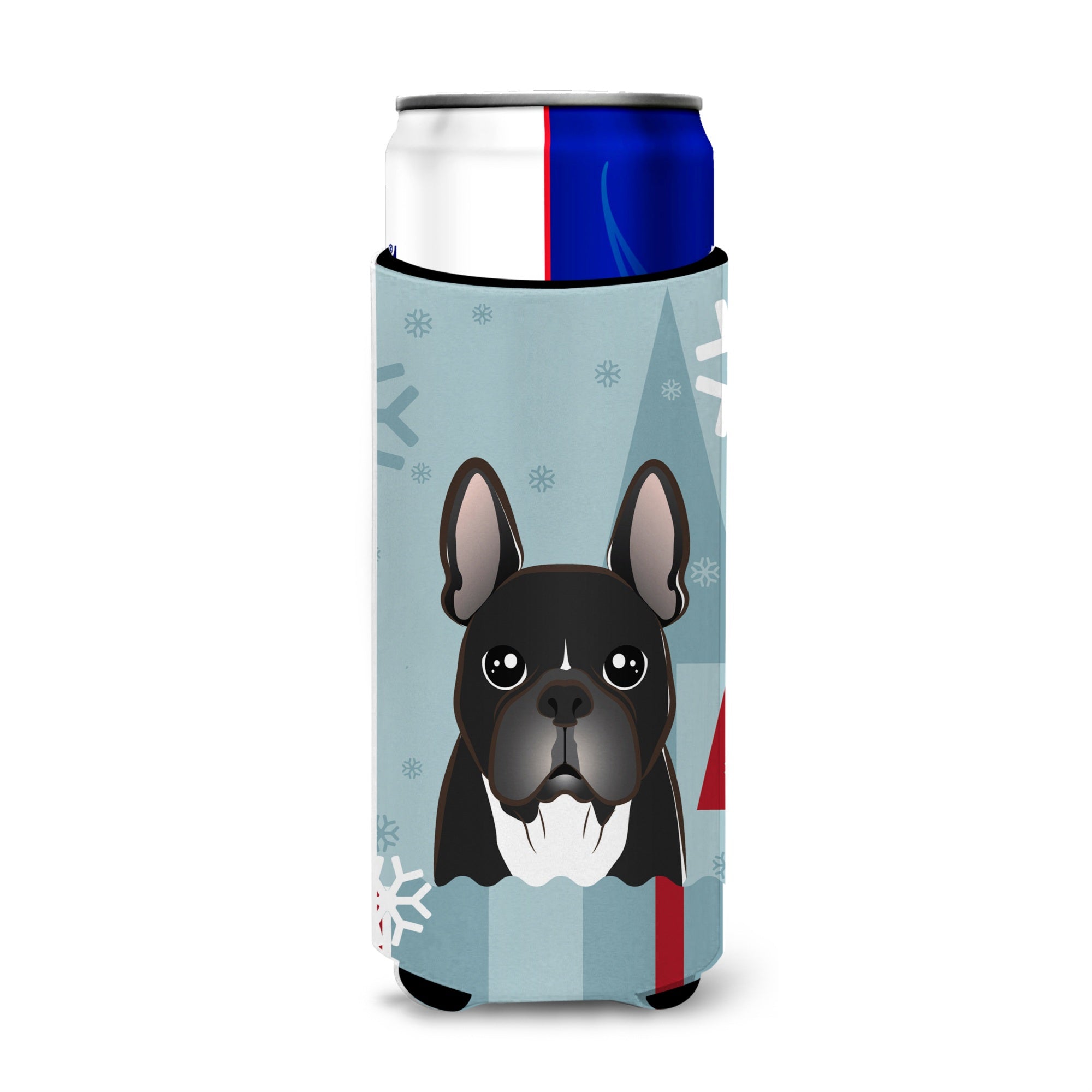 Caroline'S Treasures Bb1723Muk Winter Holiday French Bulldog Michelob Ultra Koozies For Slim Cans, Multicolor