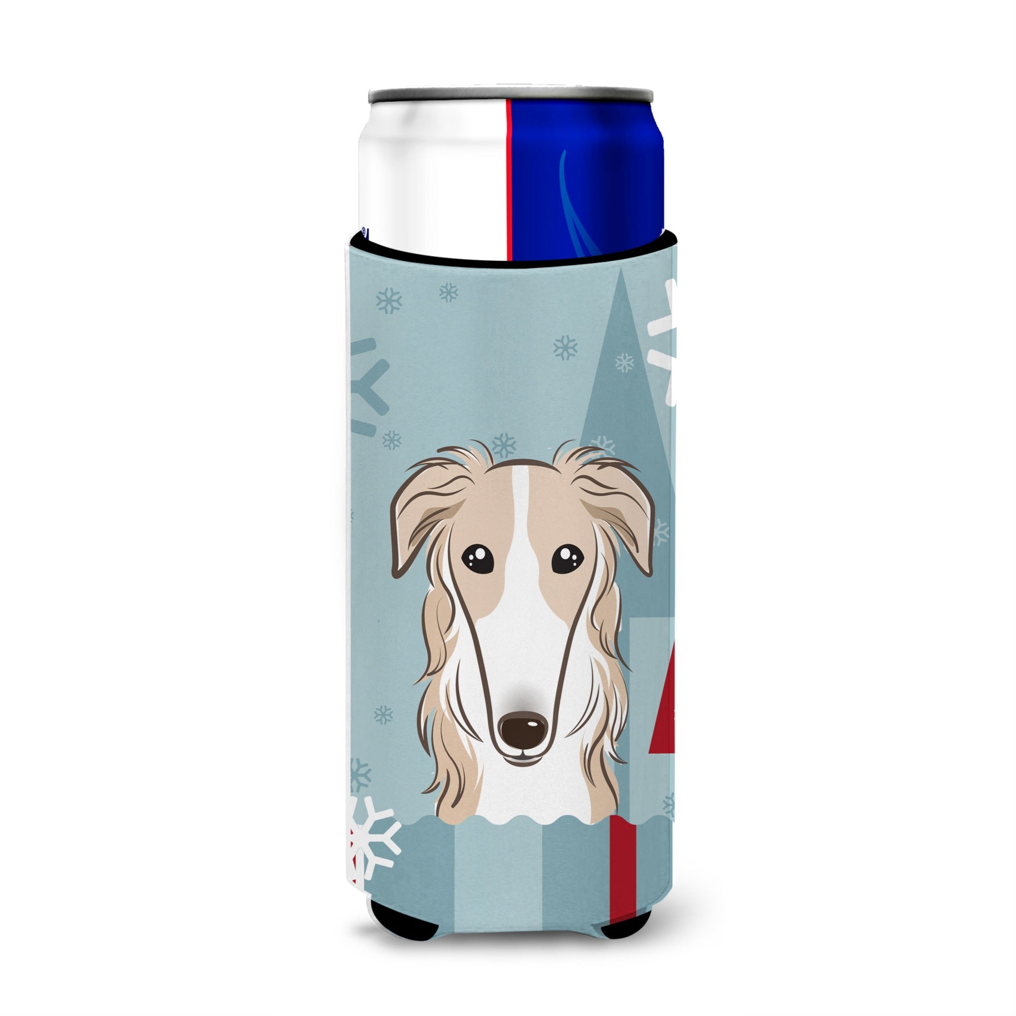 Caroline'S Treasures Winter Holiday Borzoi Michelob Ultra Koozies For Slim Cans, Multicolor