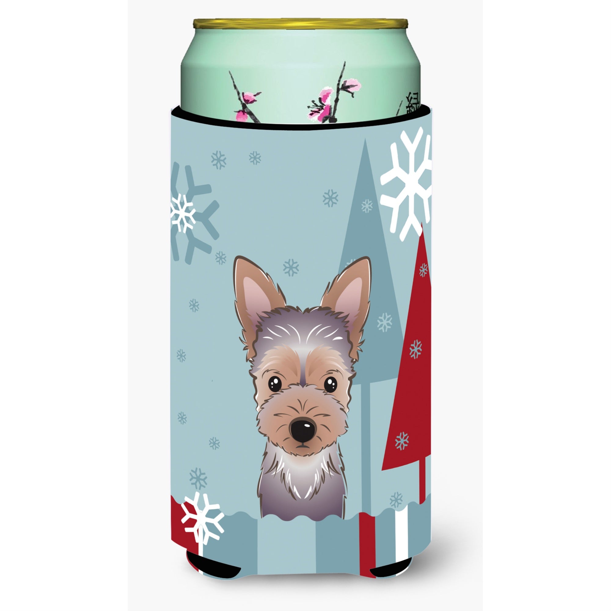 Caroline'S Treasures Winter Holiday Yorkie Puppy Tall Boy Koozie Hugger, Multicolor
