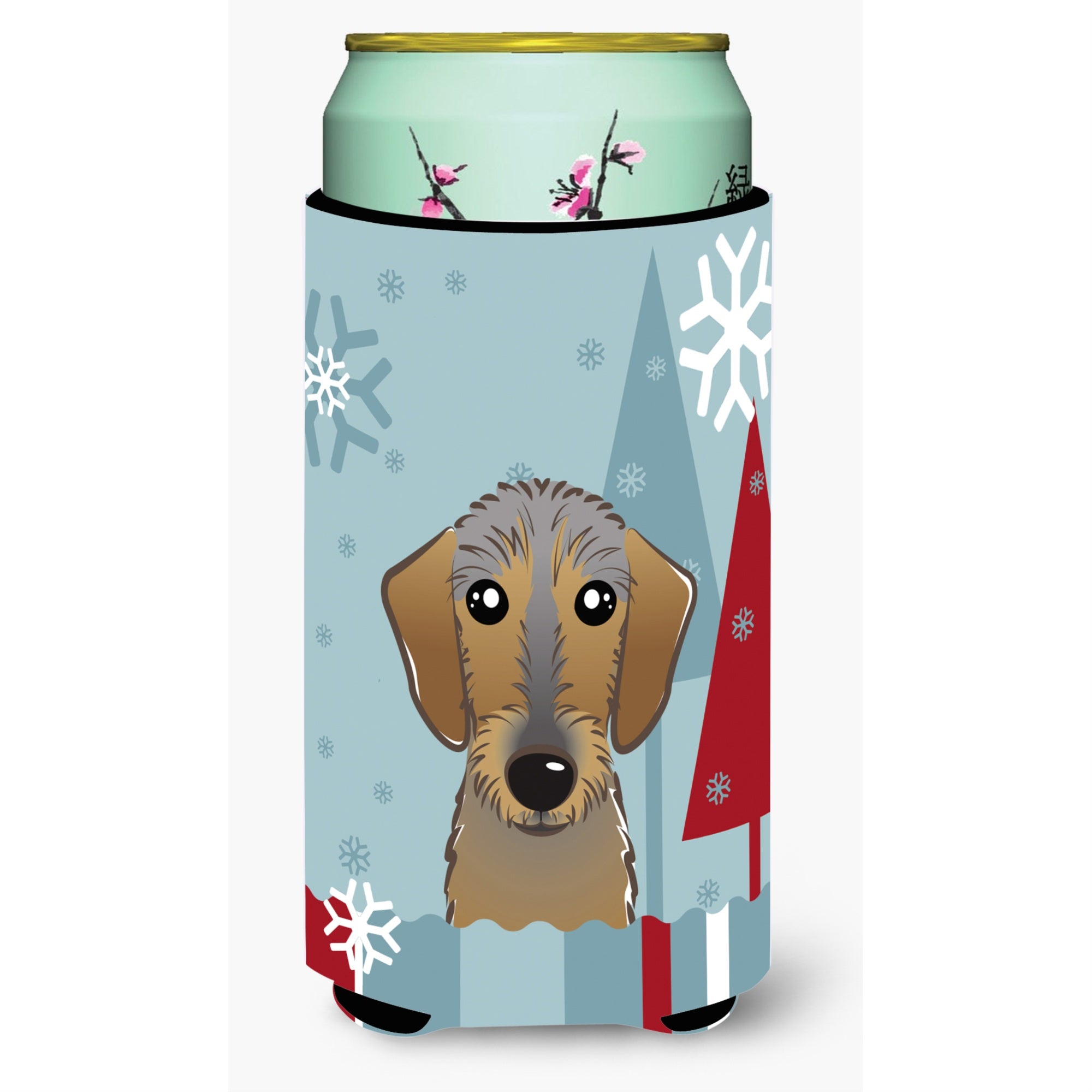 Caroline'S Treasures Winter Holiday Wirehaired Dachshund Tall Boy Koozie Hugger, Multicolor