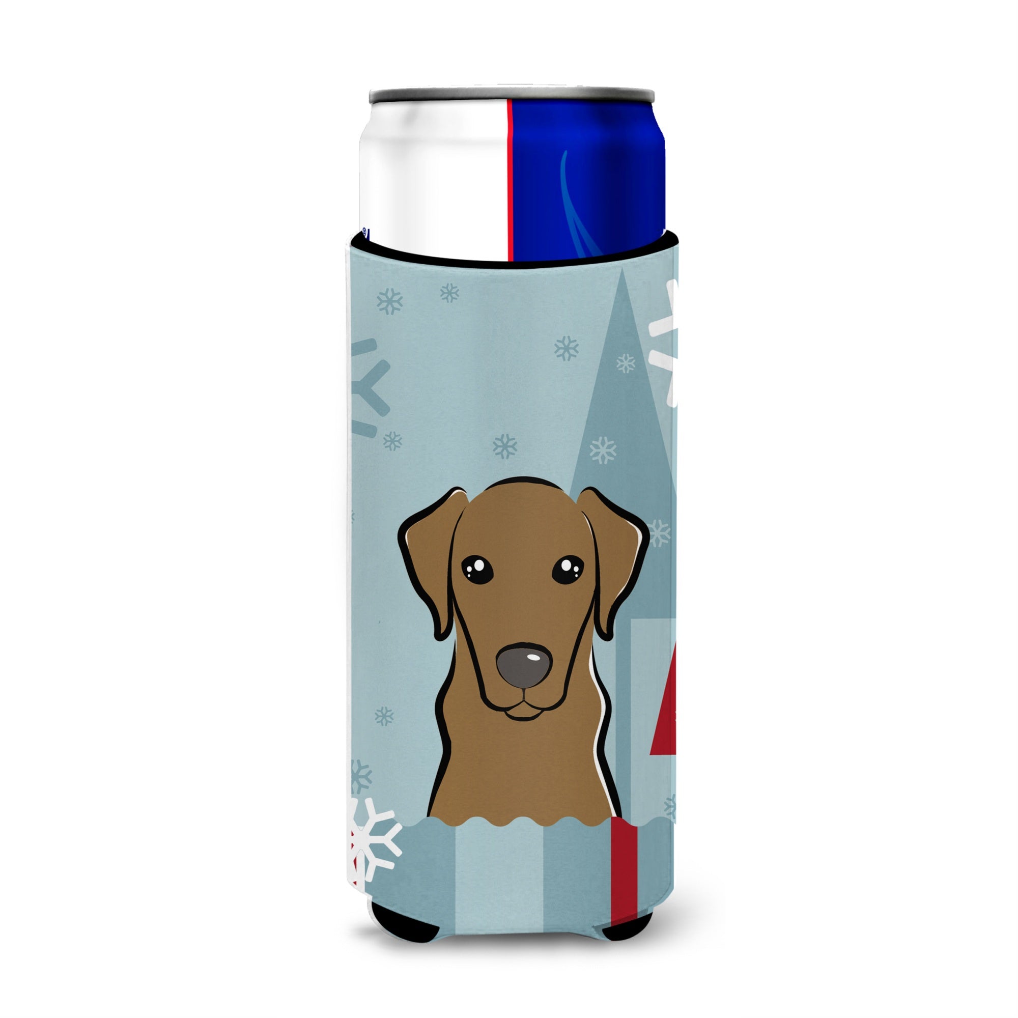Caroline'S Treasures Winter Holiday Chocolate Labrador Michelob Ultra Koozies For Slim Cans, Multicolor