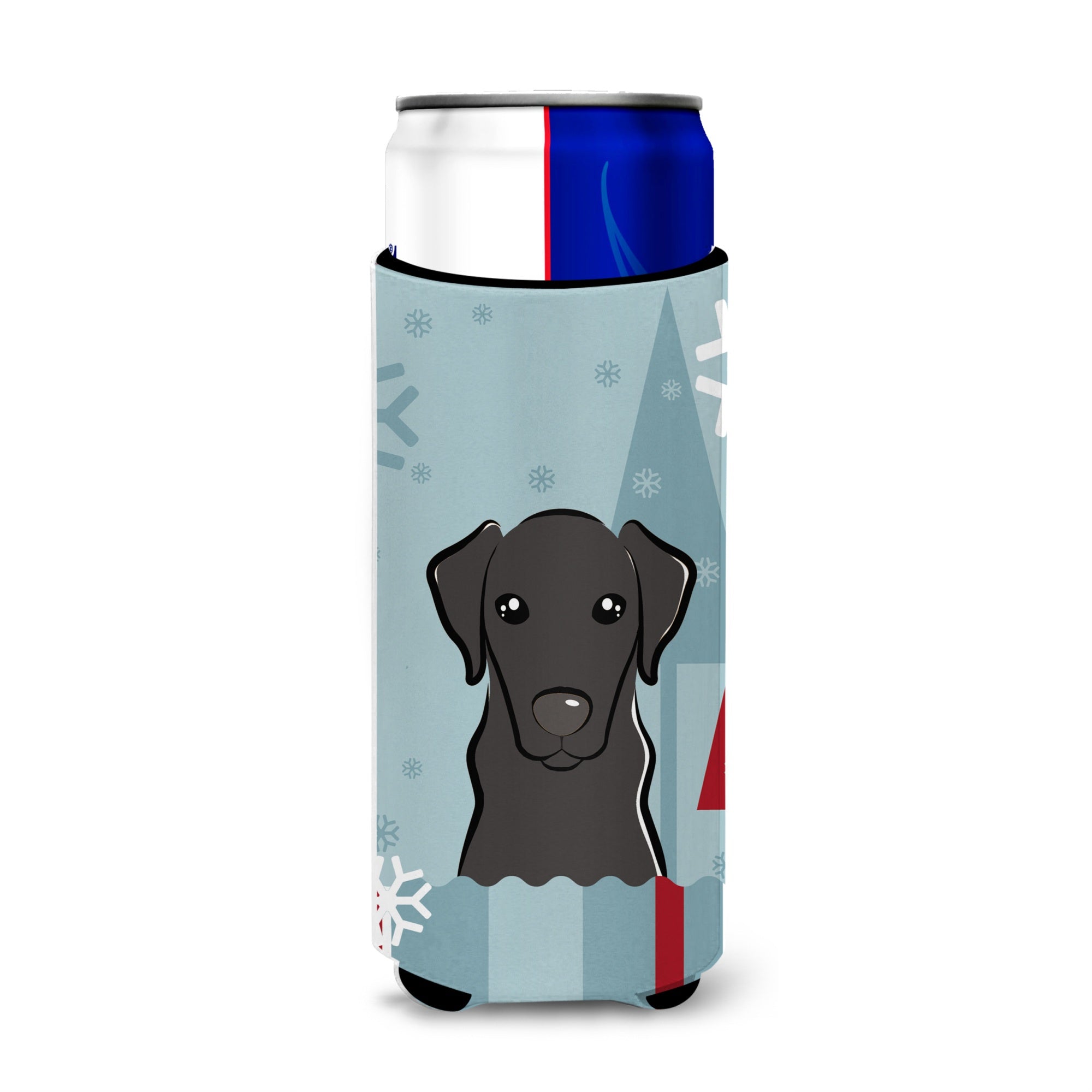 Caroline'S Treasures Winter Holiday Black Labrador Michelob Ultra Koozies For Slim Cans, Multicolor