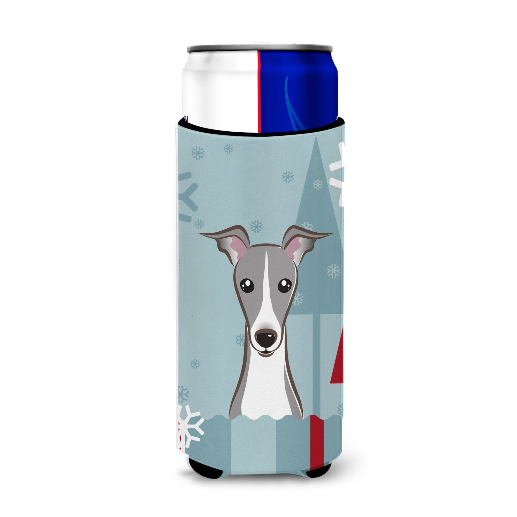 Caroline'S Treasures Winter Holiday Italian Greyhound Michelob Ultra Koozies For Slim Cans, Multicolor