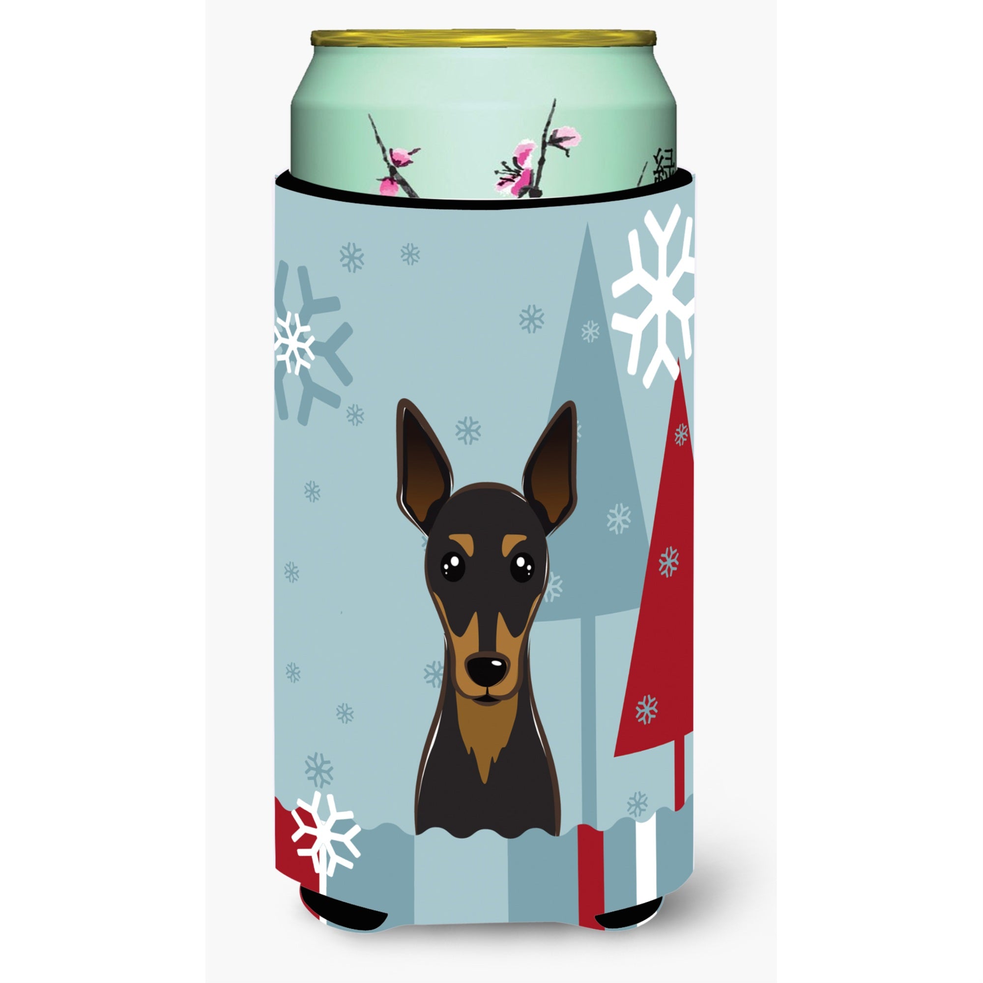 Caroline'S Treasures Winter Holiday Min Pin Tall Boy Koozie Hugger, Multicolor