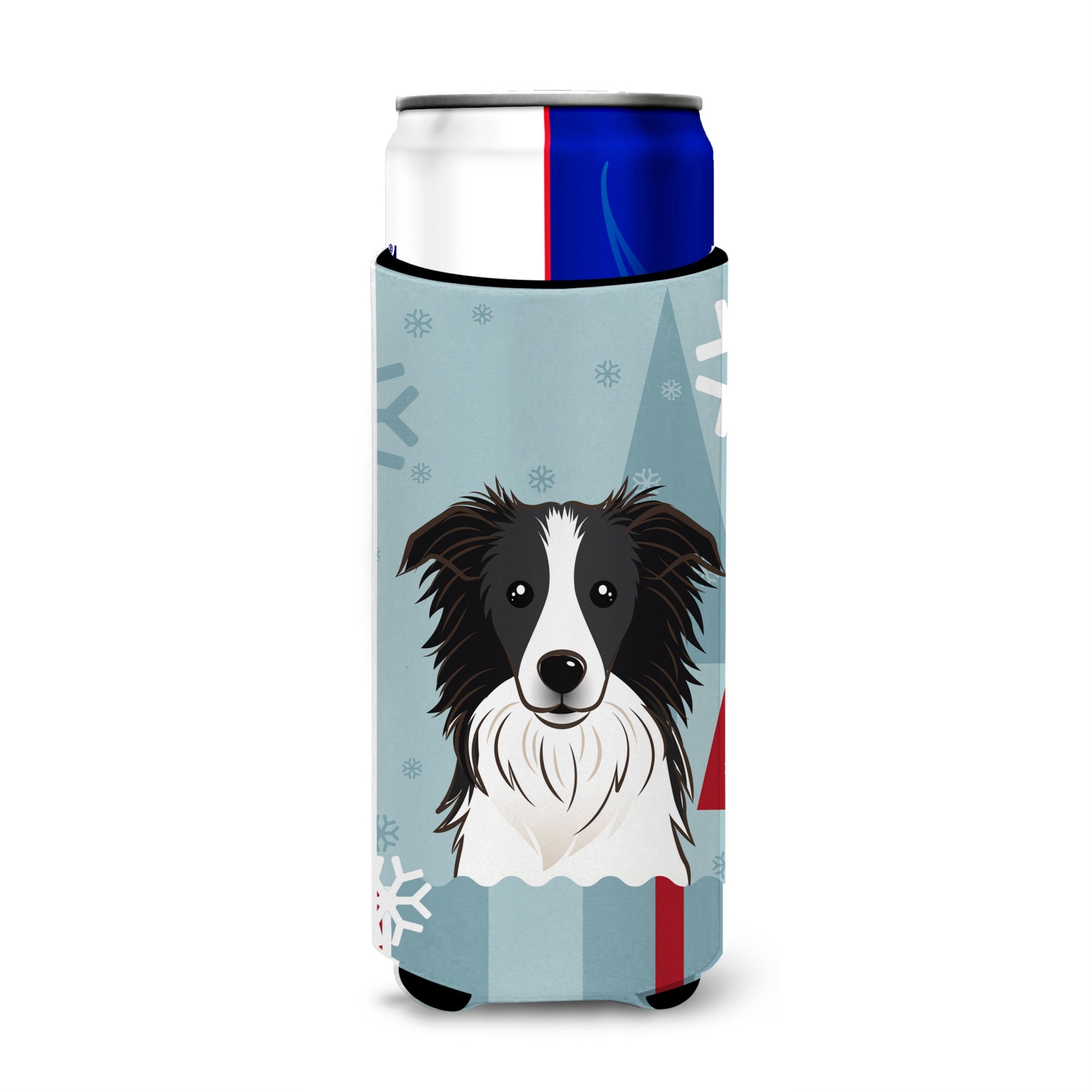 Caroline'S Treasures Winter Holiday Border Collie Michelob Ultra Koozies For Slim Cans, Multicolor