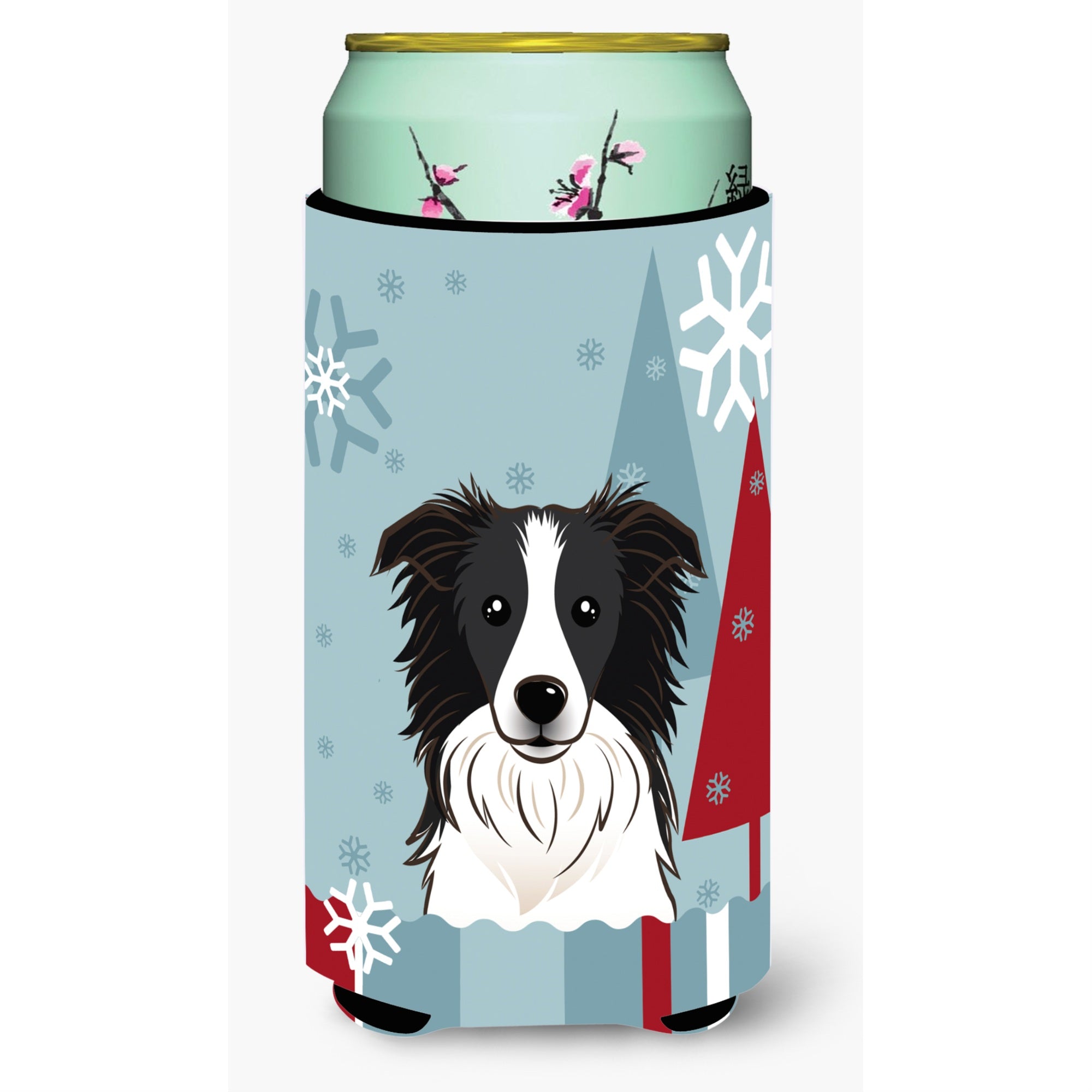 Caroline'S Treasures Winter Holiday Border Collie Tall Boy Koozie Hugger, Multicolor