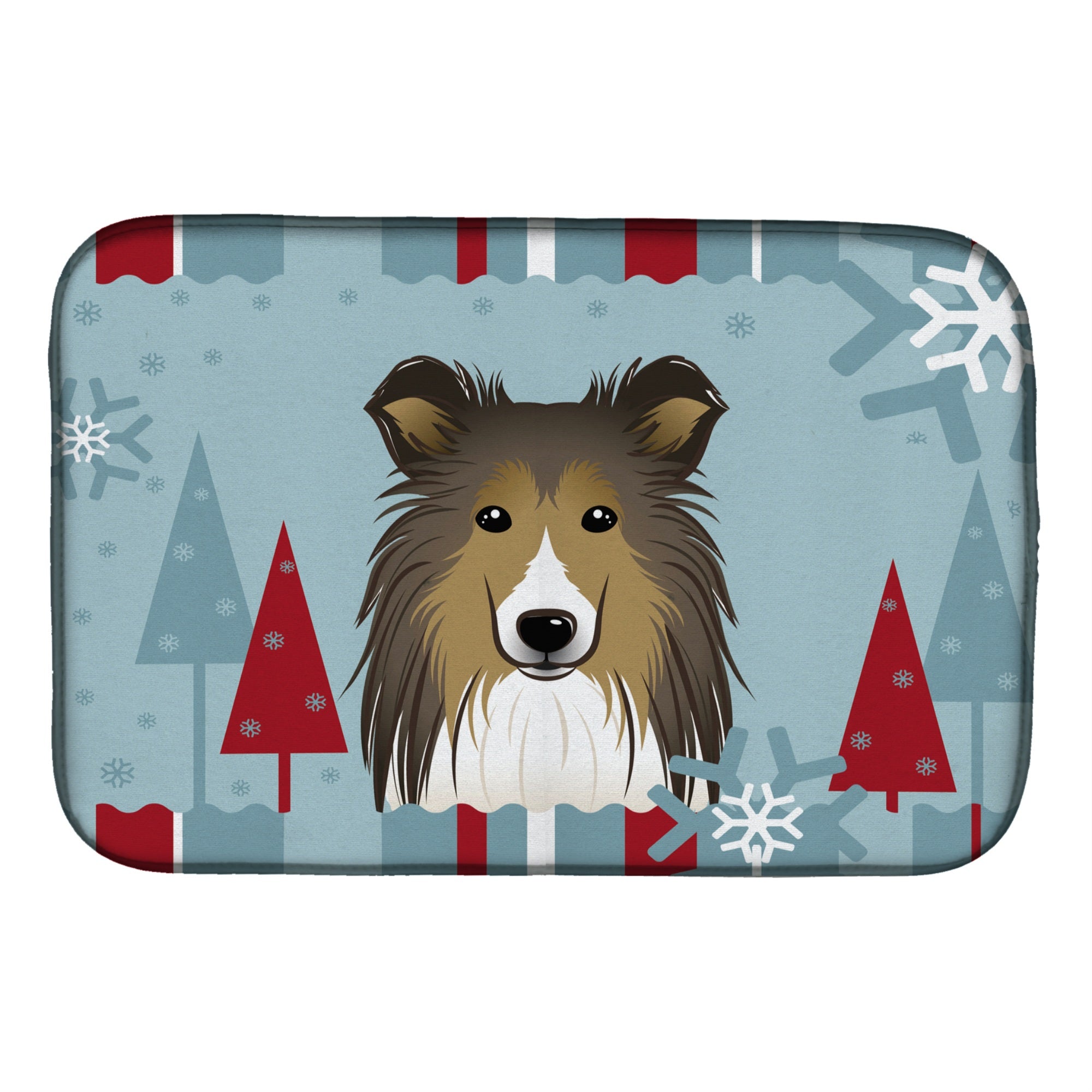 Caroline'S Treasures Winter Holiday Sheltie Dish Drying Mat, 14 X 21