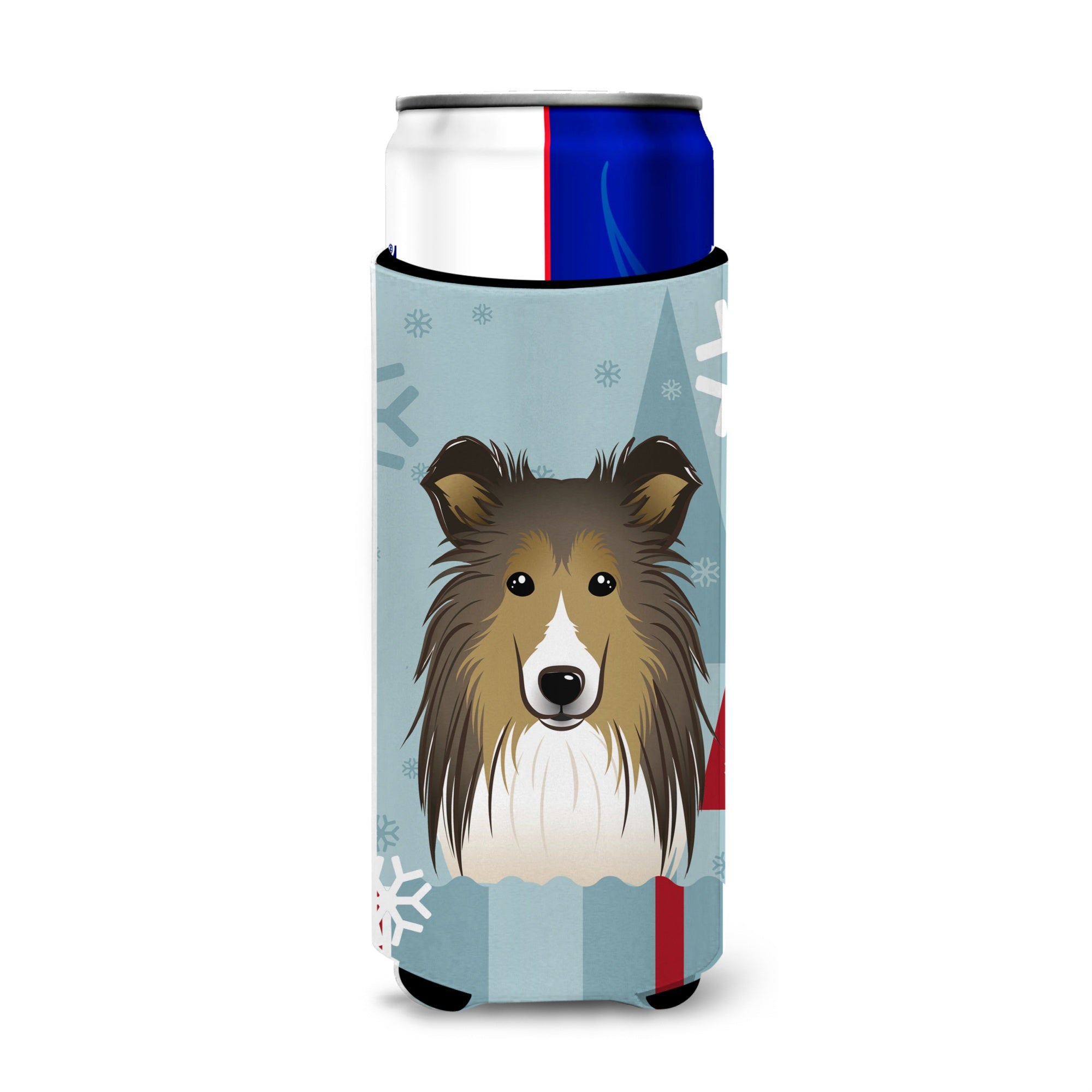 Caroline'S Treasures Winter Holiday Sheltie Michelob Ultra Koozies For Slim Cans, Multicolor