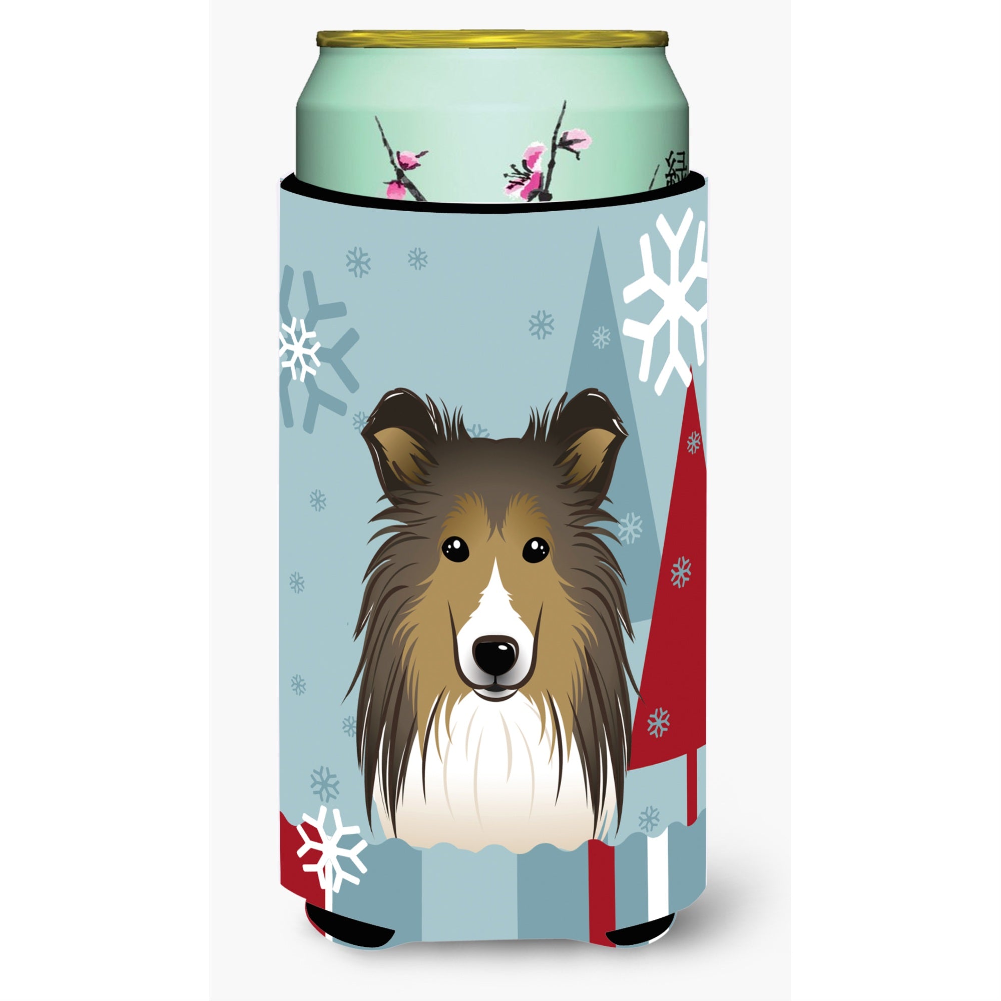 Caroline'S Treasures Winter Holiday Sheltie Tall Boy Koozie Hugger, Multicolor