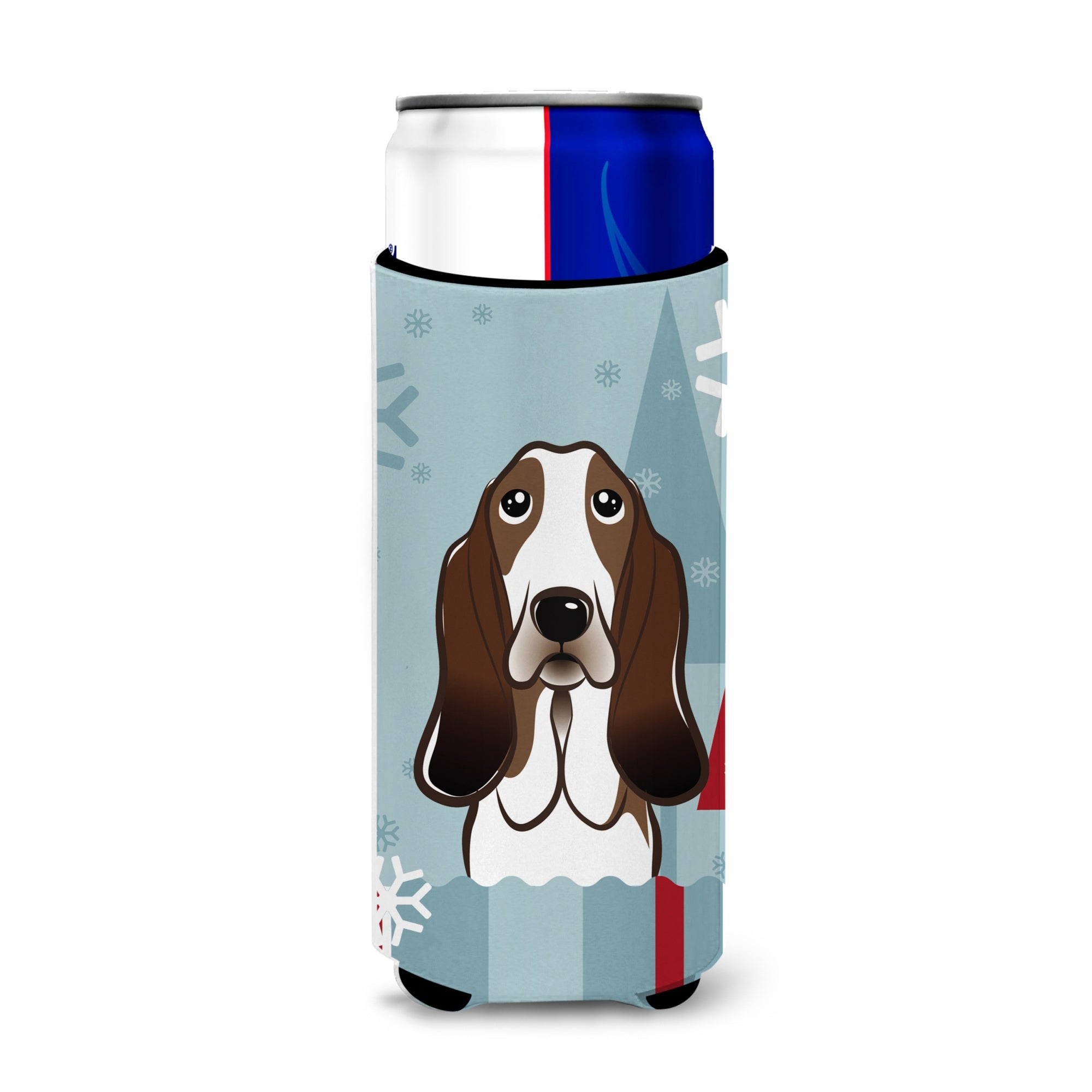 Caroline'S Treasures Winter Holiday Basset Hound Michelob Ultra Koozies For Slim Cans, Multicolor