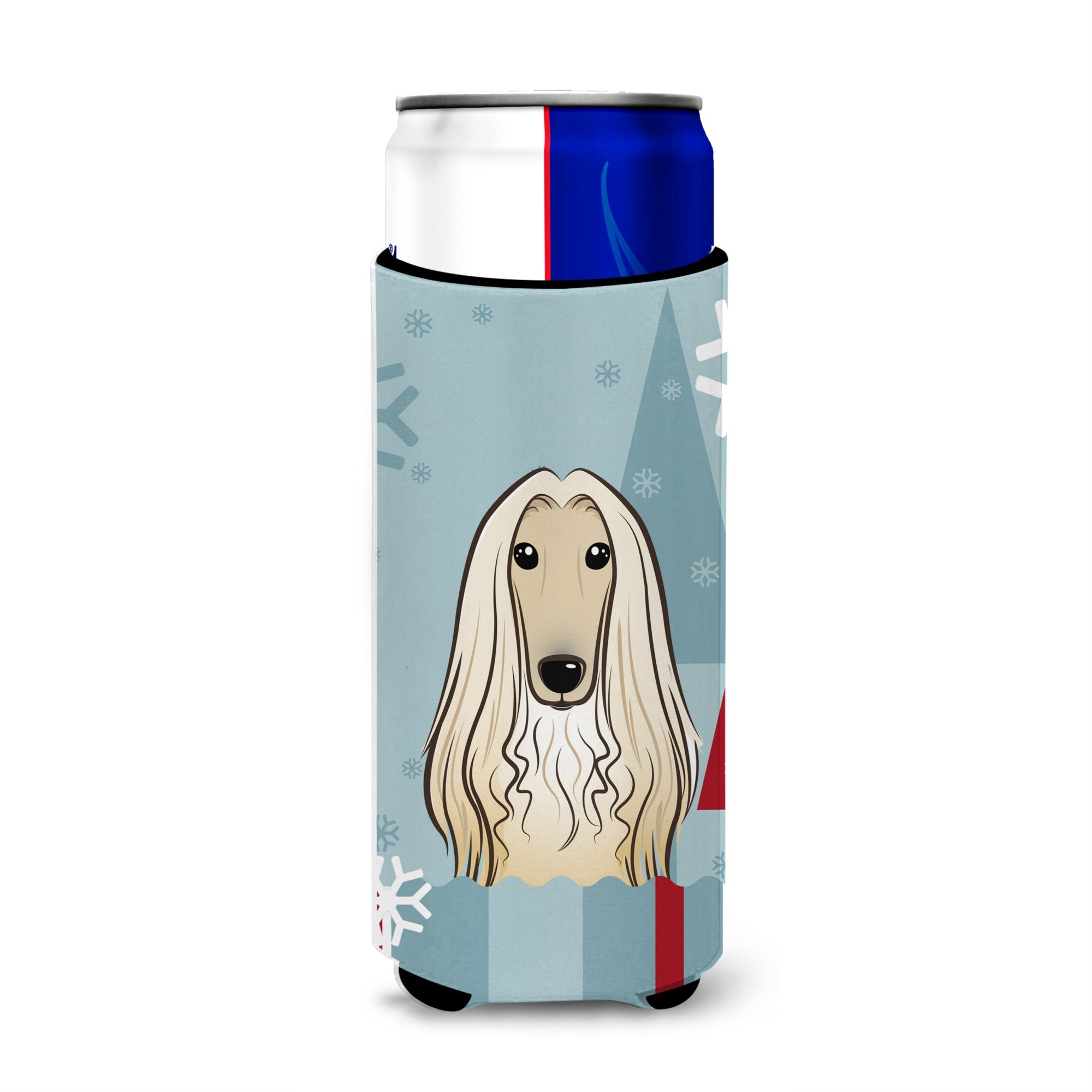 Caroline'S Treasures Winter Holiday Afghan Hound Michelob Ultra Koozies For Slim Cans, Multicolor