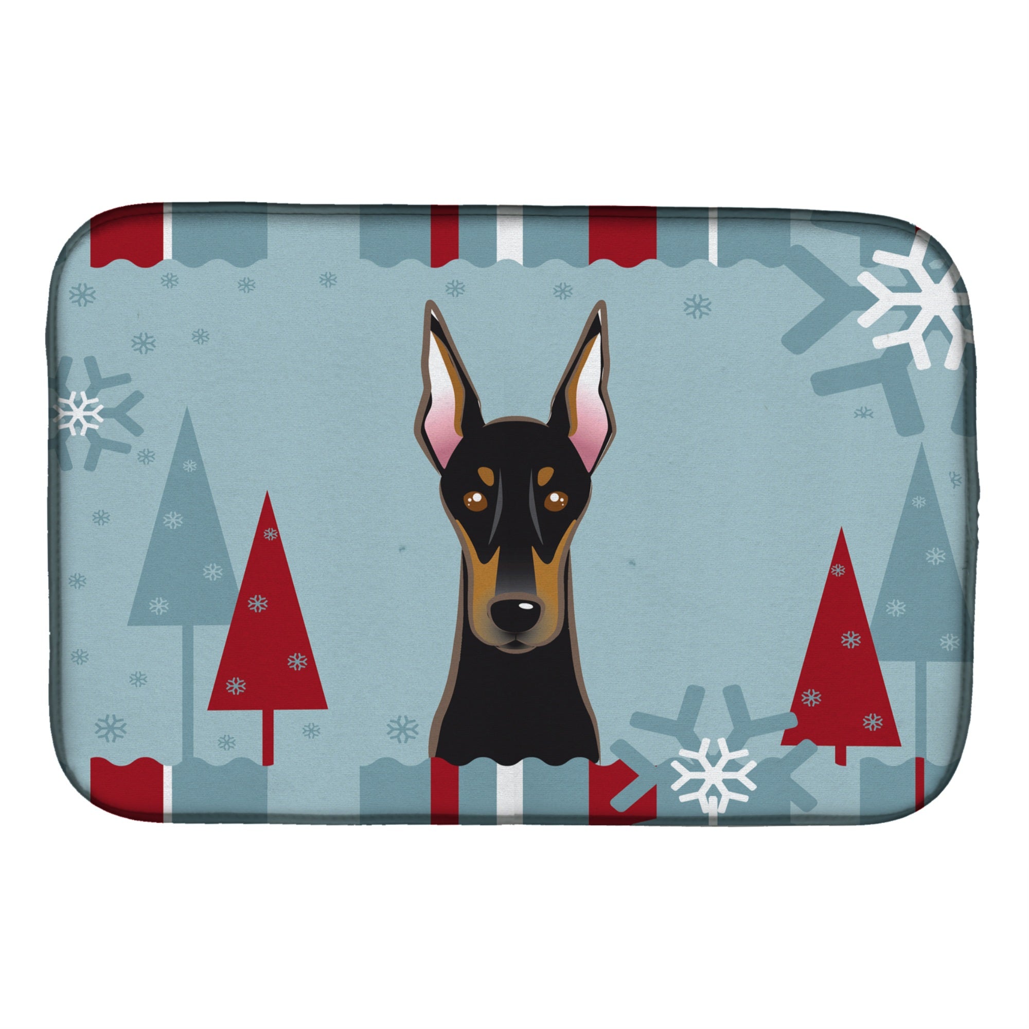 Caroline'S Treasures Winter Holiday Doberman Dish Drying Mat, 14 X 21