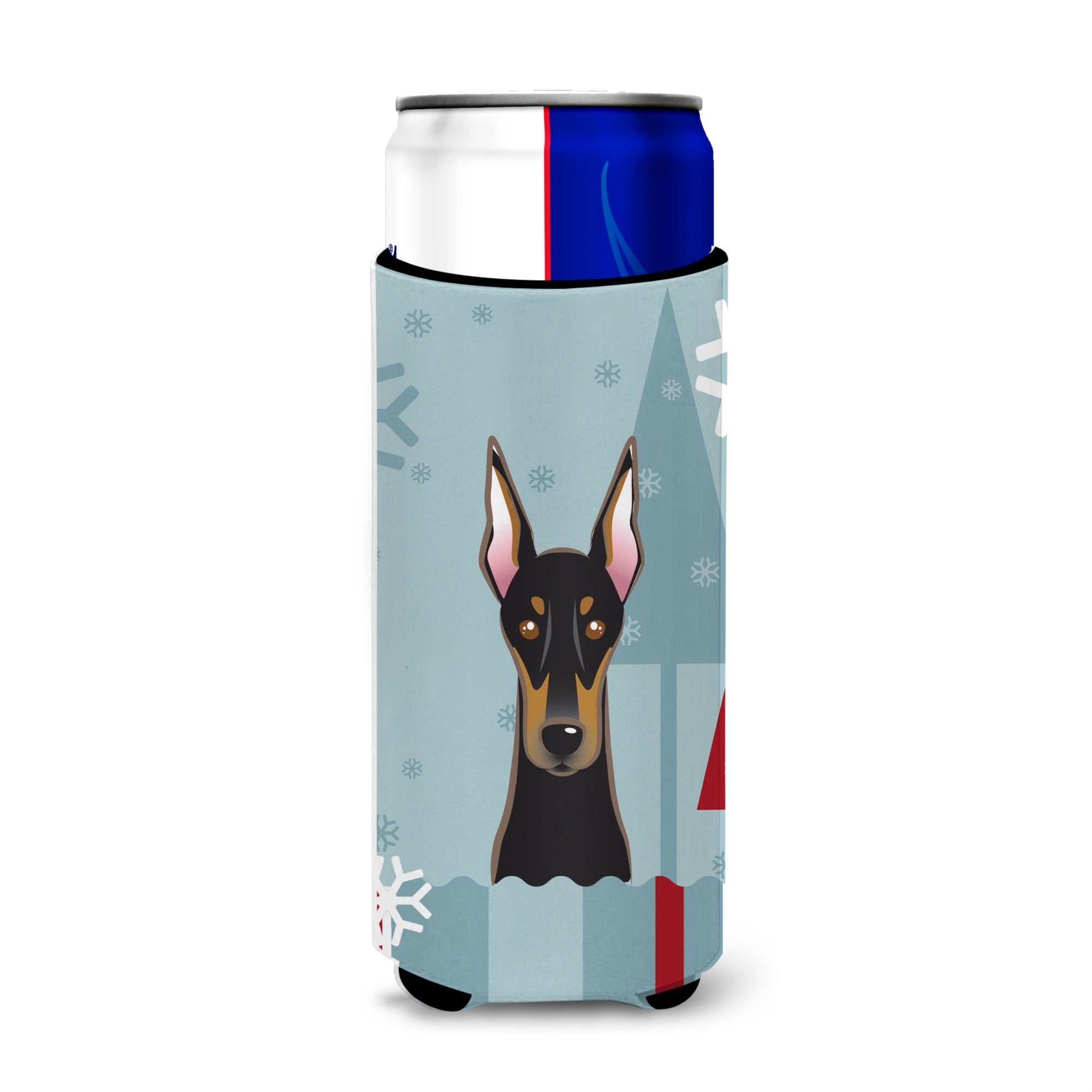 Caroline'S Treasures Winter Holiday Doberman Michelob Ultra Koozies For Slim Cans, Multicolor