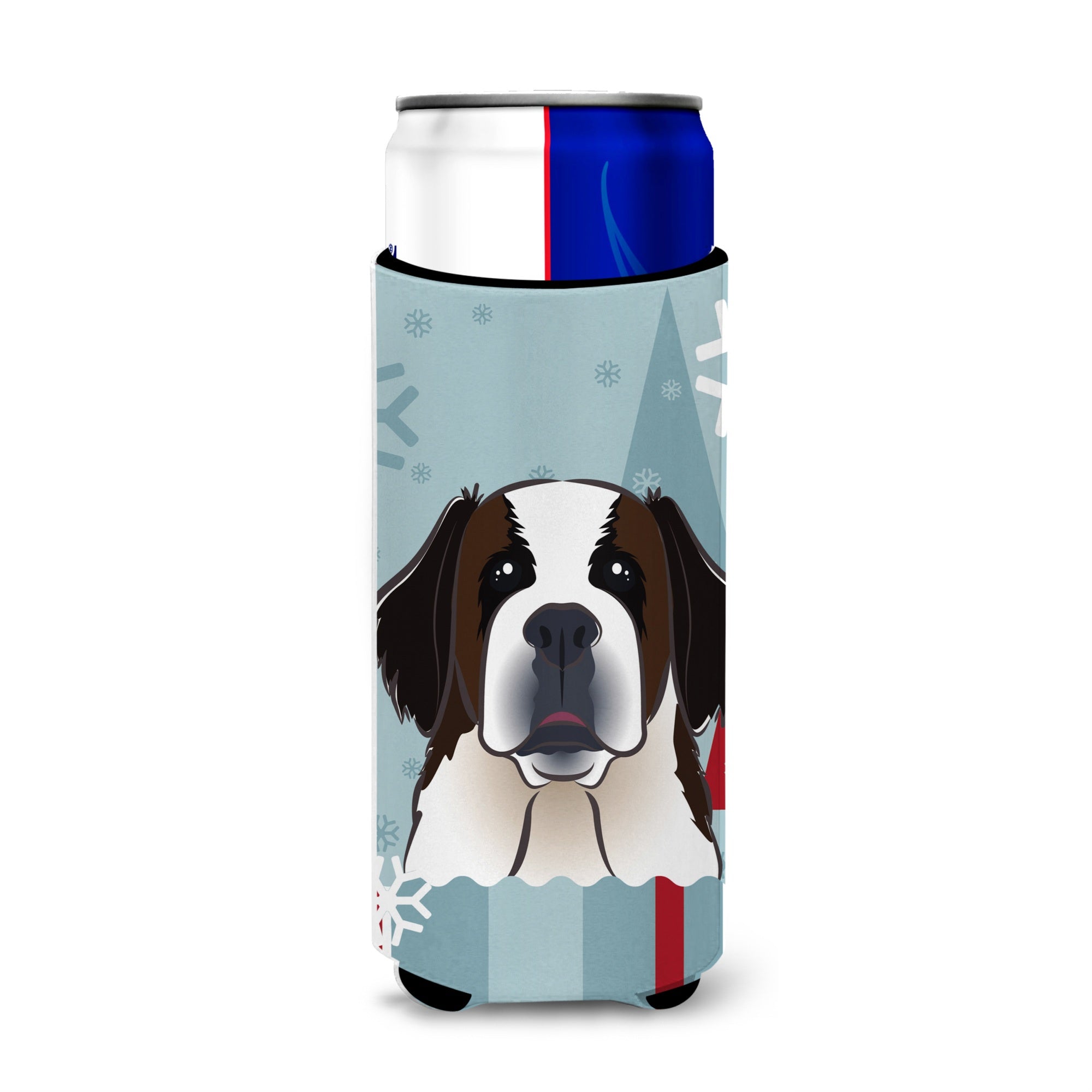 Caroline'S Treasures Winter Holiday Saint Bernard Michelob Ultra Koozies For Slim Cans, Multicolor