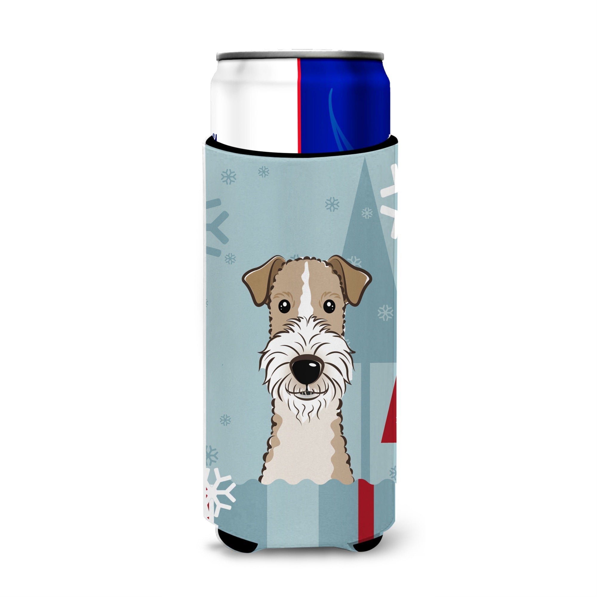 Caroline'S Treasures Winter Holiday Wire Haired Fox Terrier Michelob Ultra Koozies For Slim Cans, Multicolor