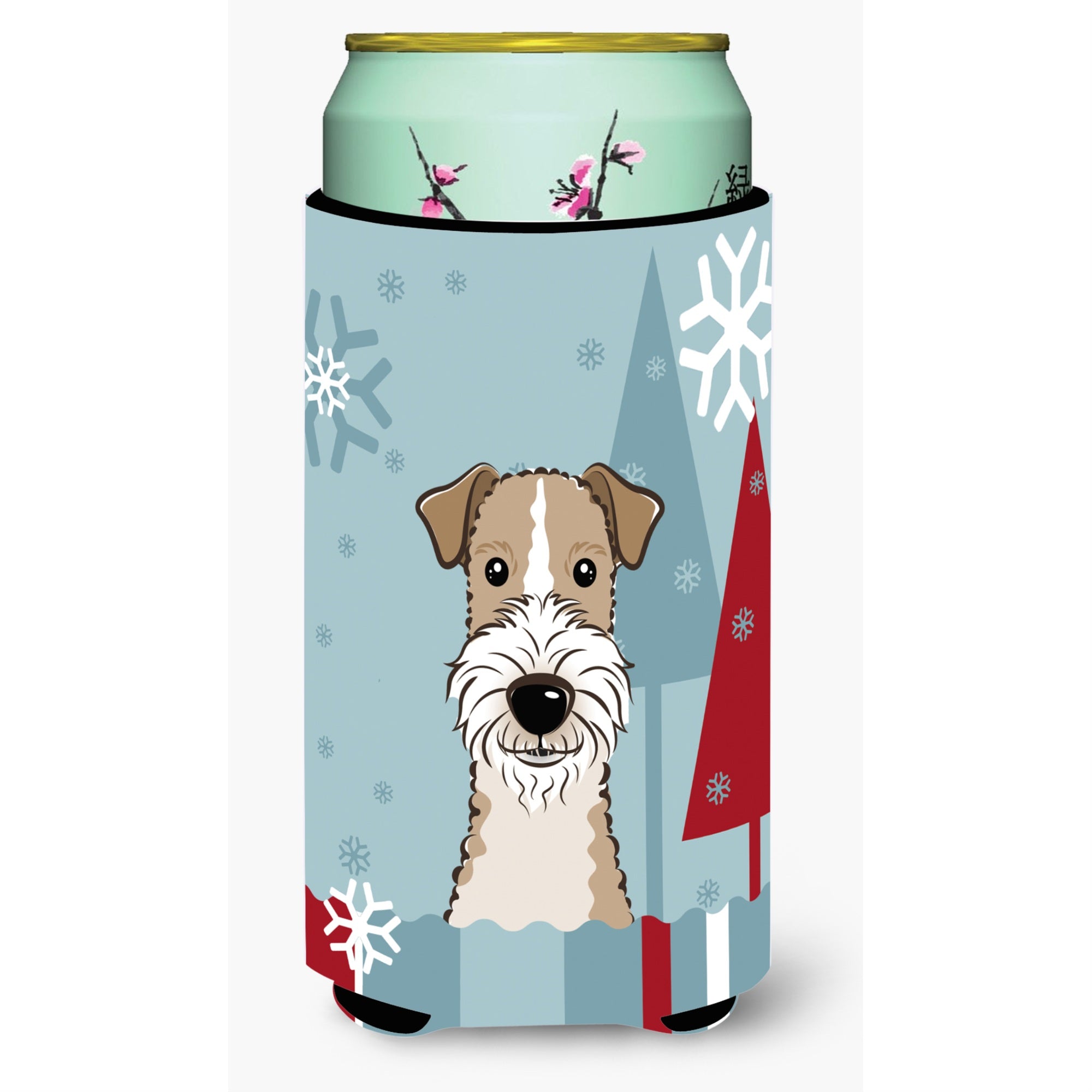 Caroline'S Treasures Winter Holiday Wire Haired Fox Terrier Tall Boy Koozie Hugger, Multicolor
