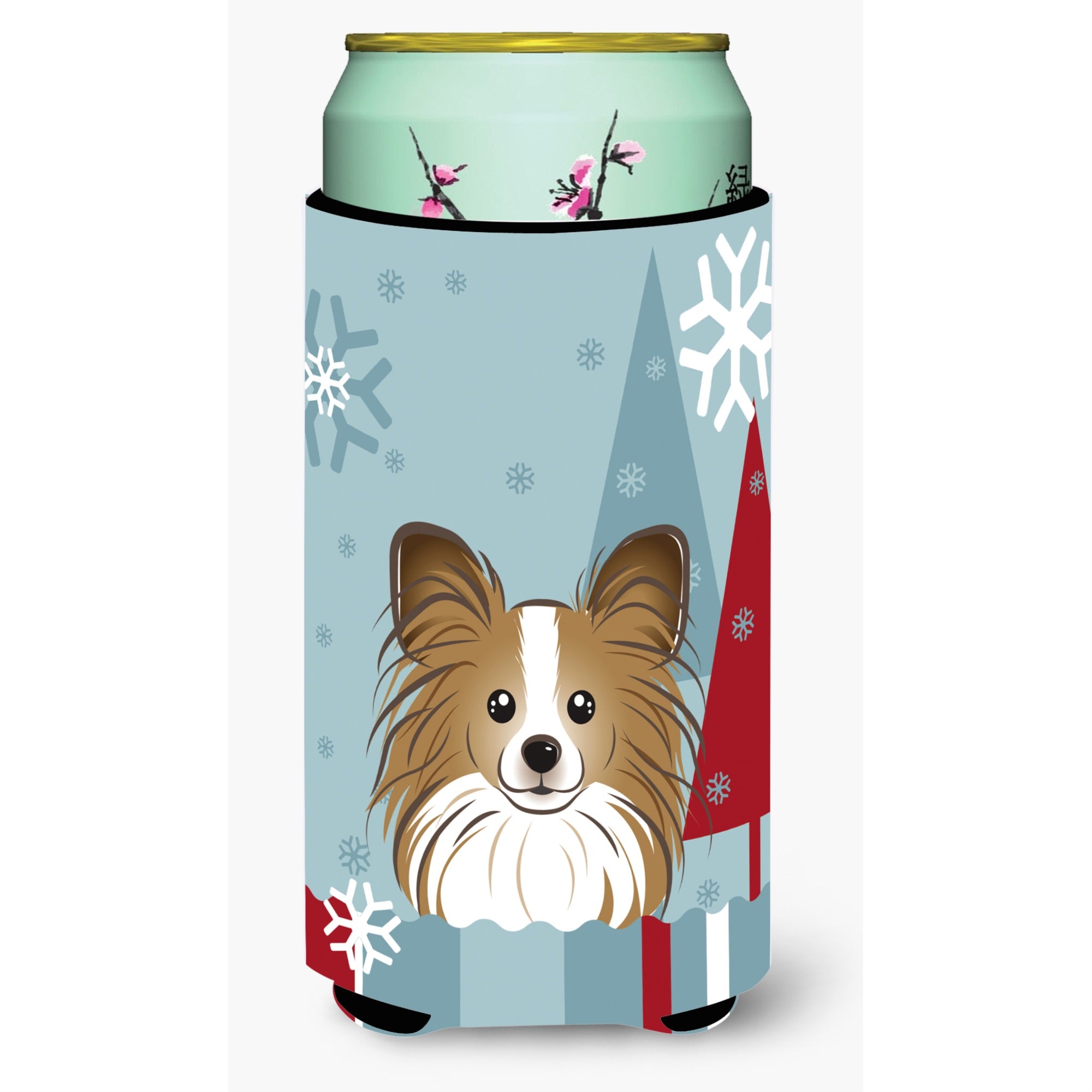 Caroline'S Treasures Winter Holiday Papillon Tall Boy Koozie Hugger, Multicolor