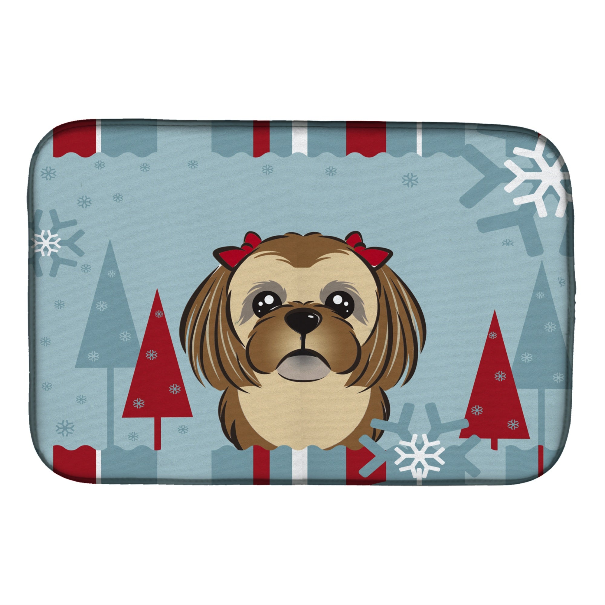 Caroline'S Treasures Winter Holiday Chocolate Brown Shih Tzu Dish Drying Mat, 14 X 21