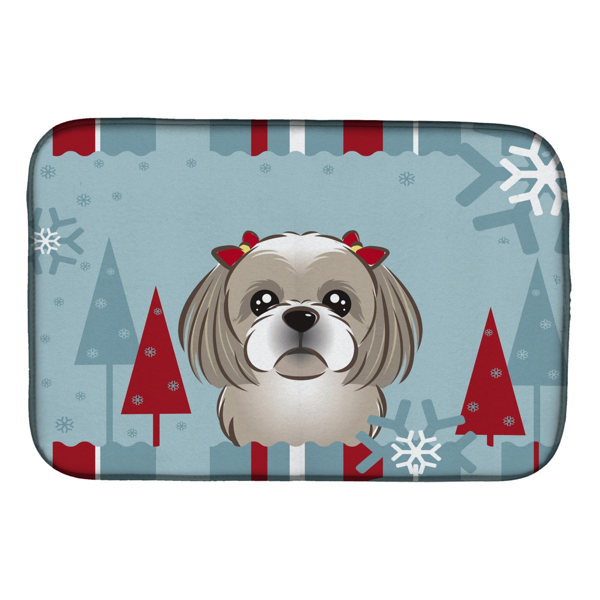 Caroline'S Treasures Winter Holiday Gray Silver Shih Tzu Dish Drying Mat, 14 X 21