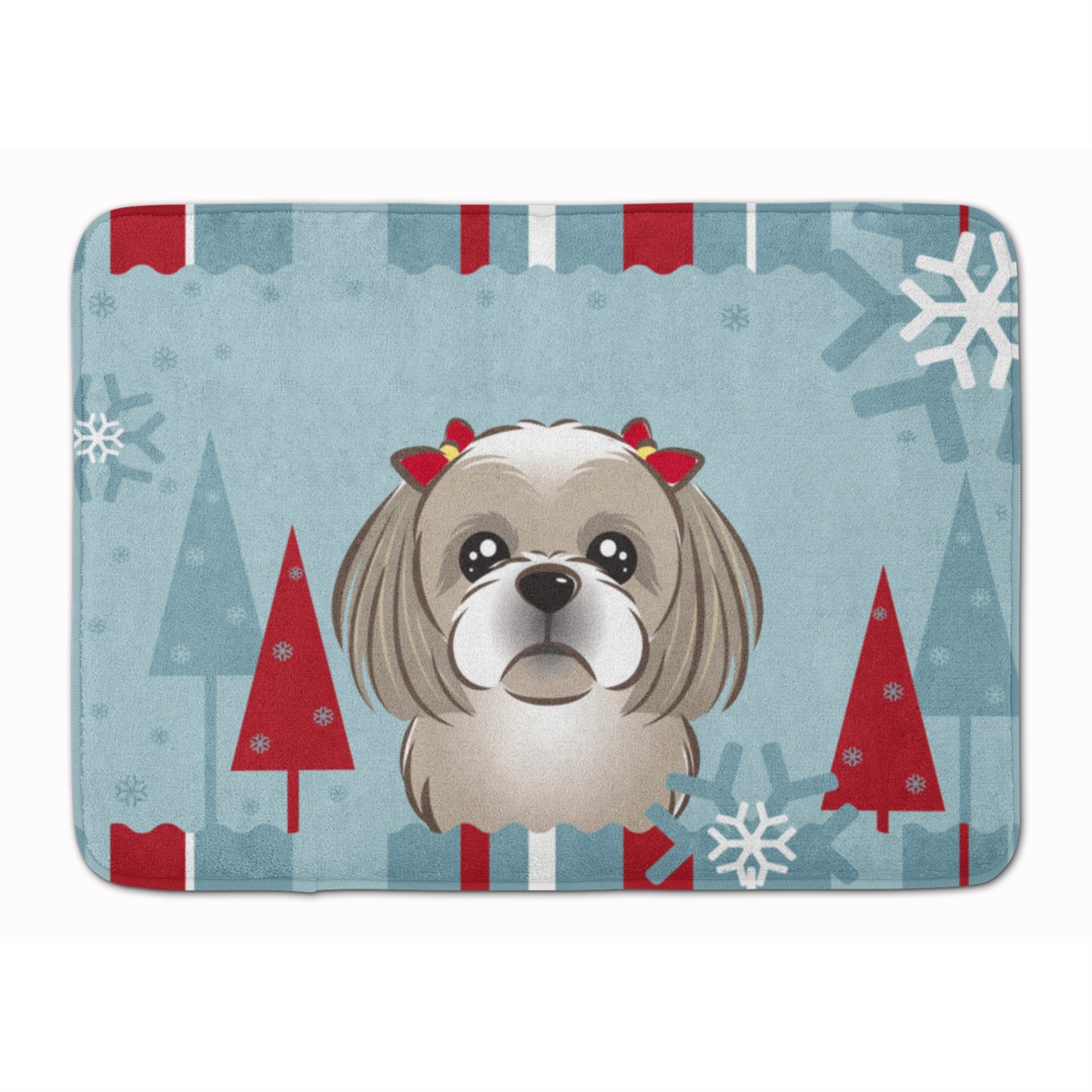 Caroline'S Treasures Winter Holiday Gray Silver Shih Tzu Floor Mat, 19 X 27, Multicolor