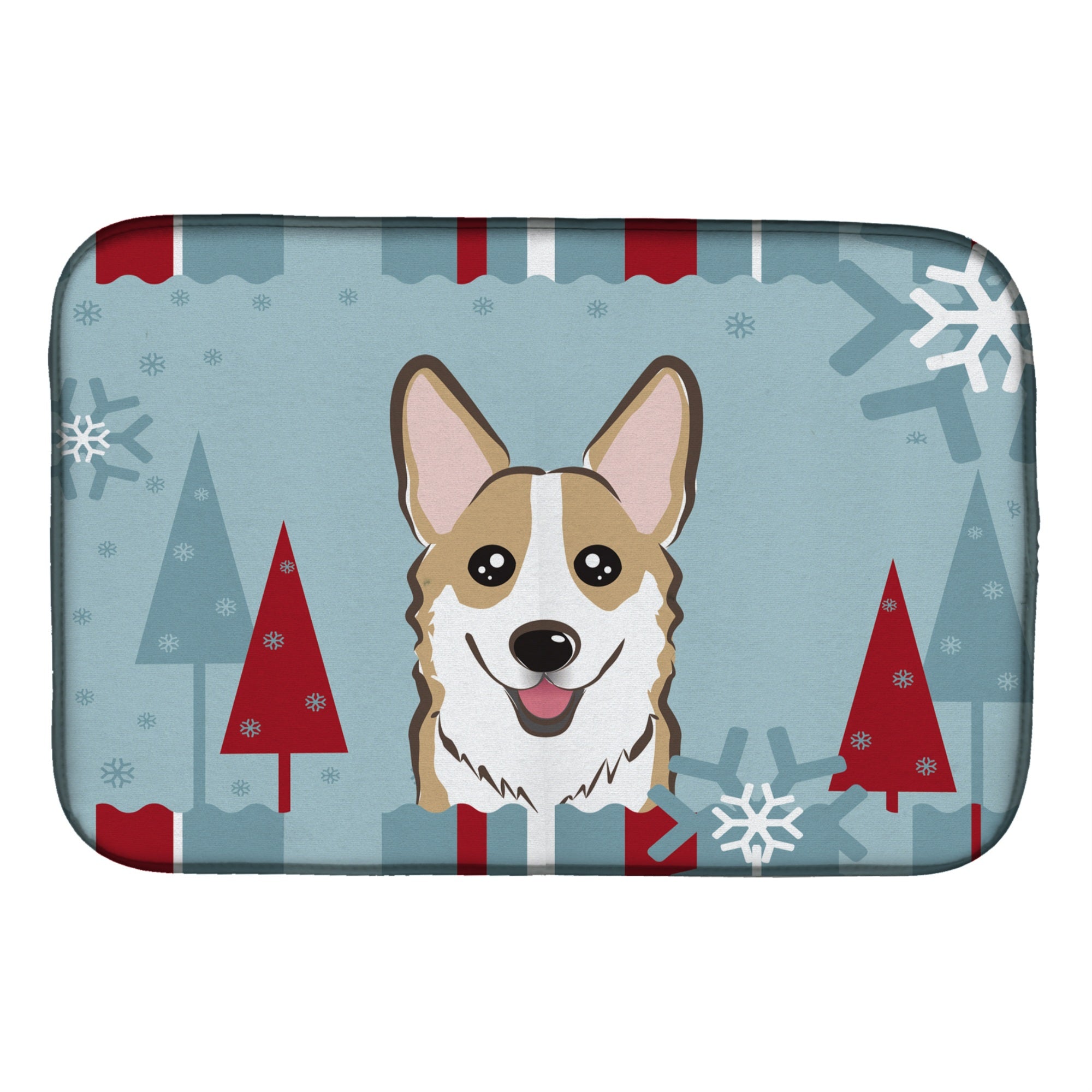 Caroline'S Treasures Winter Holiday Sable Corgi Dish Drying Mat, 14 X 21