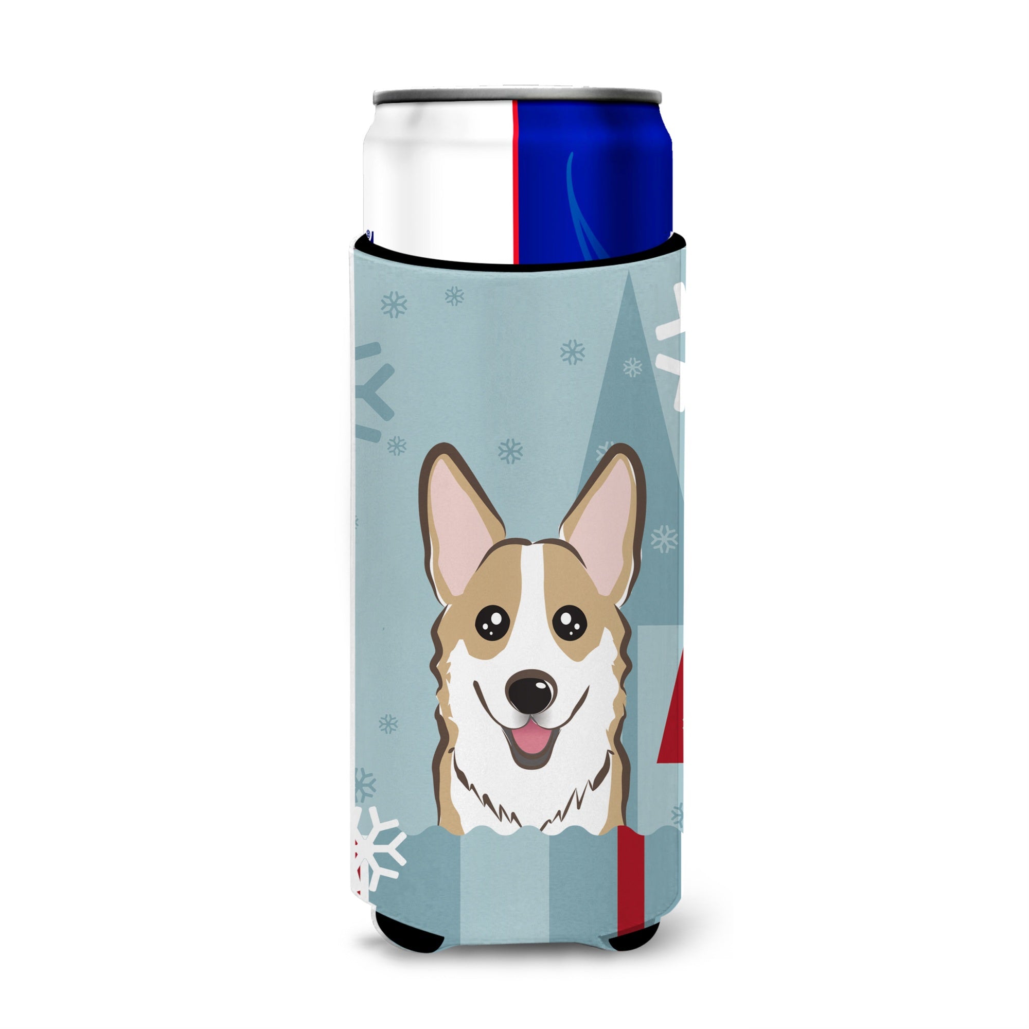 Caroline'S Treasures Winter Holiday Sable Corgi Michelob Ultra Koozies For Slim Cans, Multicolor