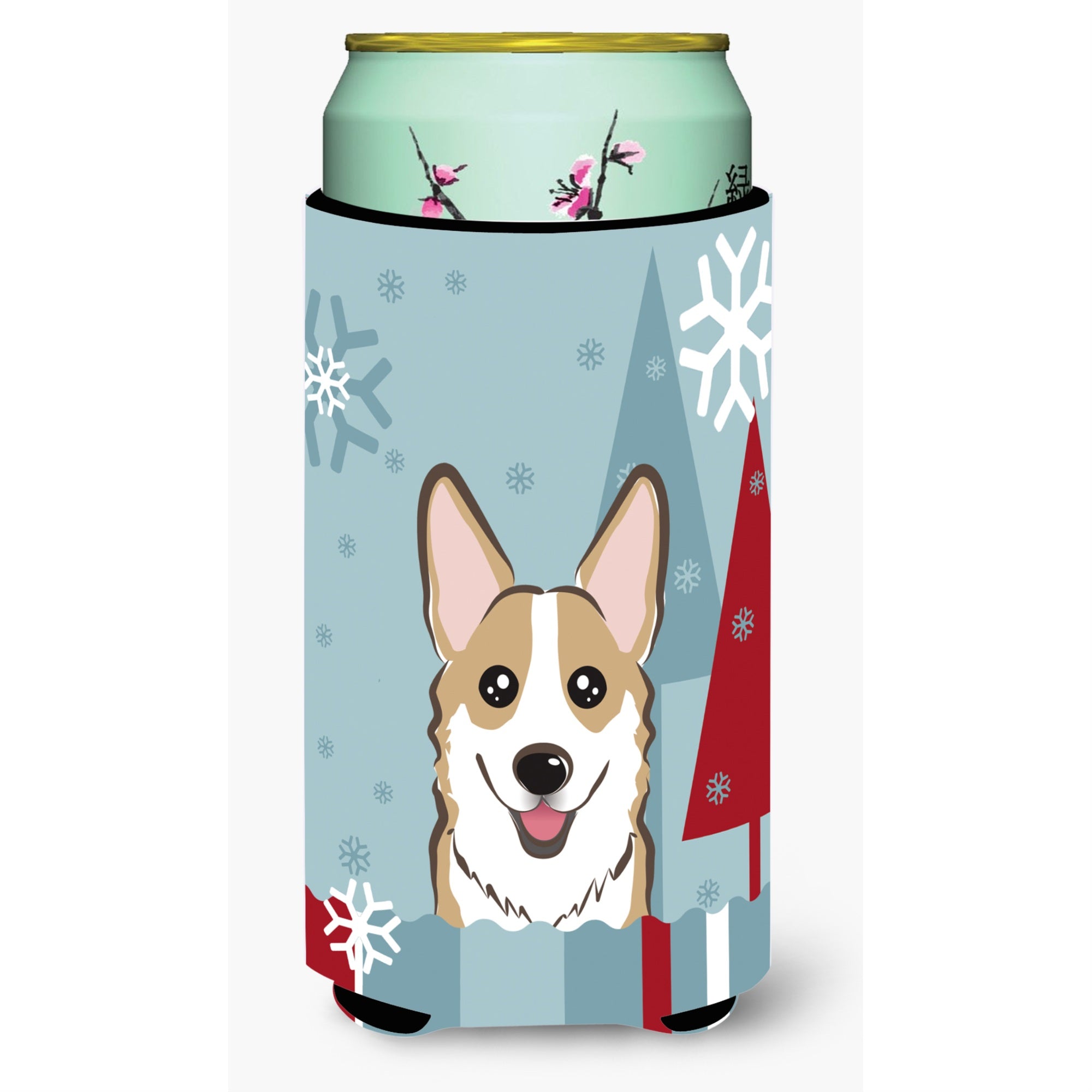 Caroline'S Treasures Winter Holiday Sable Corgi Tall Boy Koozie Hugger, Multicolor