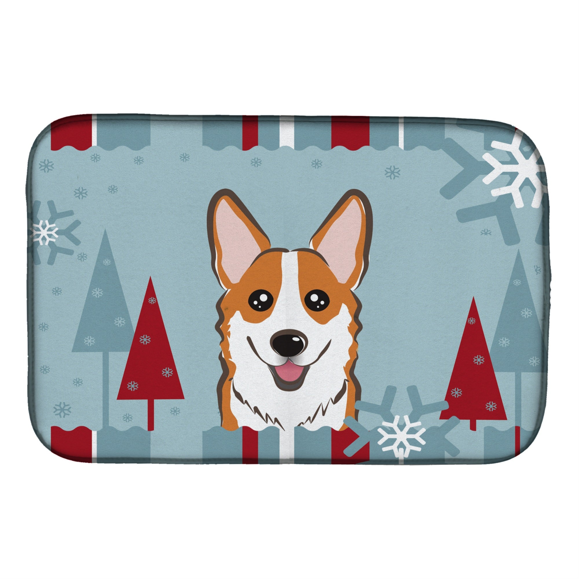 Caroline'S Treasures Winter Holiday Red Corgi Dish Drying Mat, 14 X 21