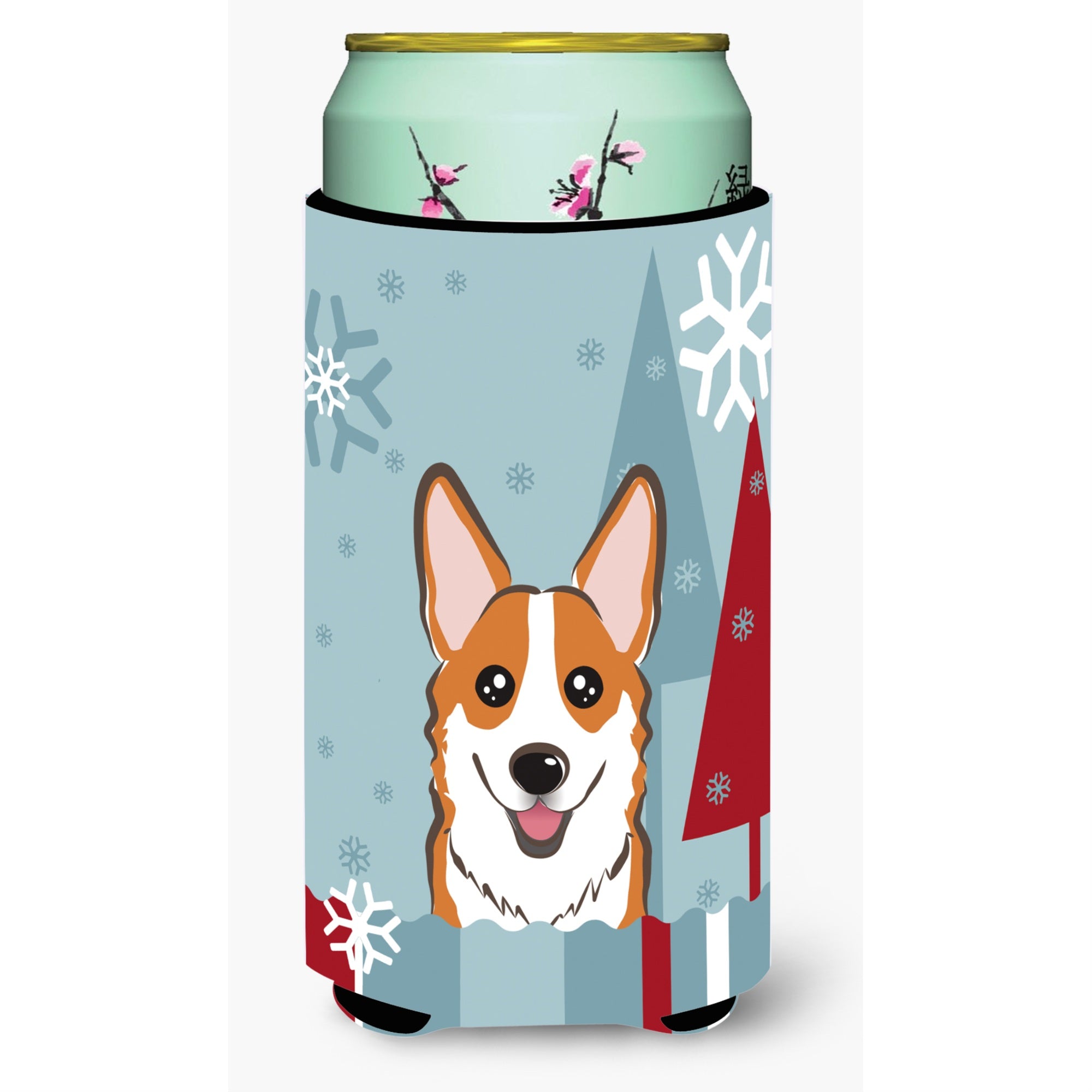 Caroline'S Treasures Winter Holiday Red Corgi Tall Boy Koozie Hugger, Multicolor