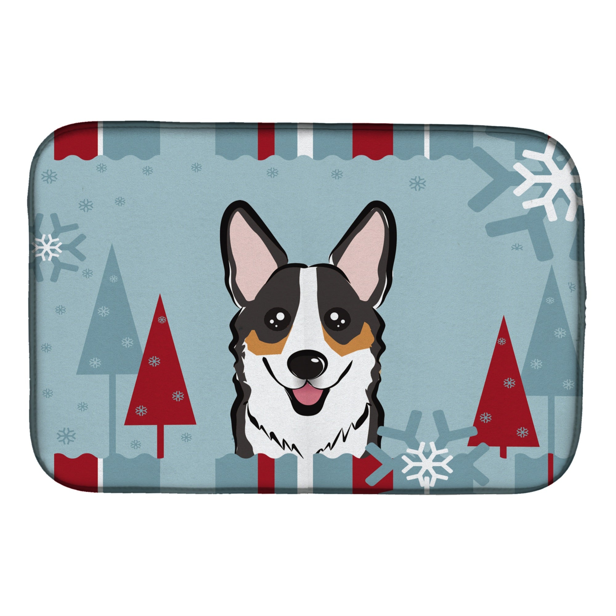 Caroline'S Treasures Winter Holiday Tricolor Corgi Dish Drying Mat, 14 X 21