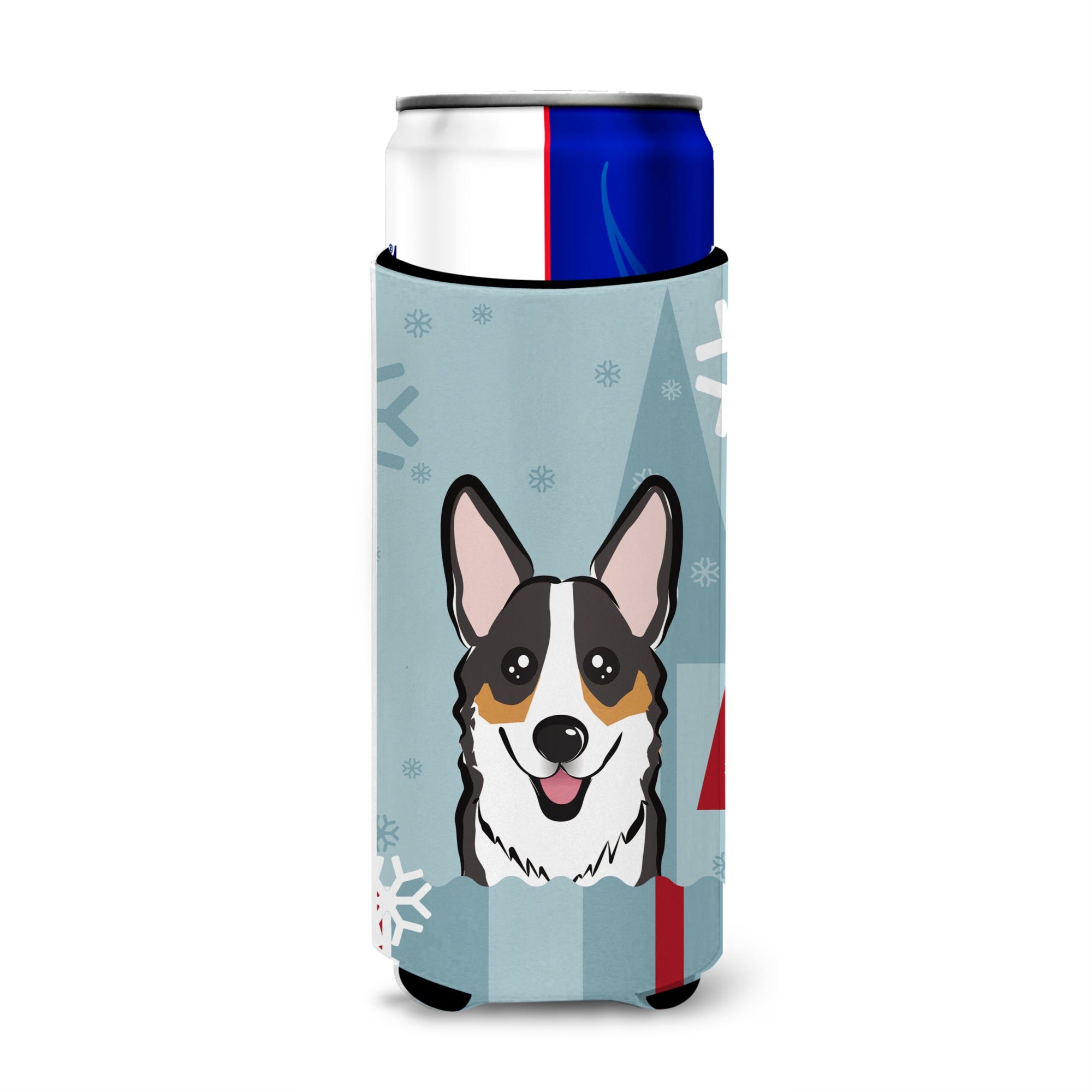 Caroline'S Treasures Winter Holiday Tricolor Corgi Michelob Ultra Koozies For Slim Cans, Multicolor