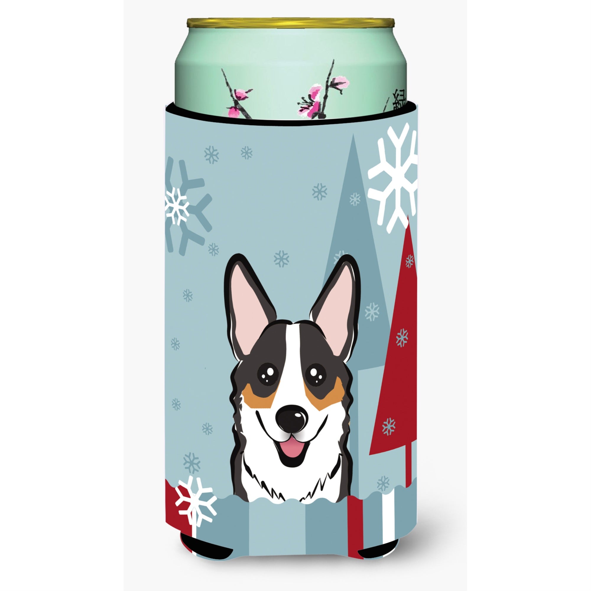Caroline'S Treasures Winter Holiday Tricolor Corgi Tall Boy Koozie Hugger, Multicolor