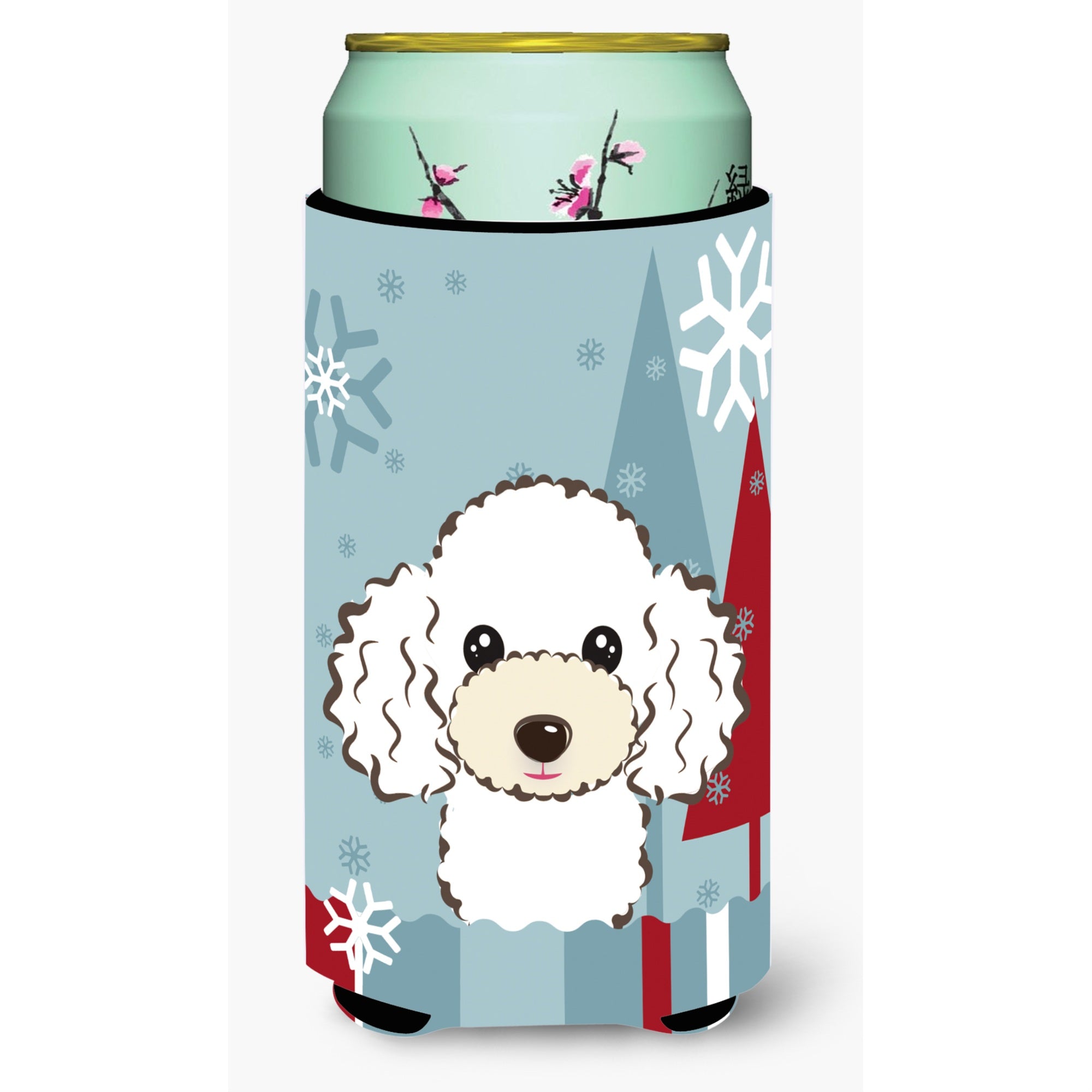 Caroline'S Treasures Winter Holiday White Poodle Tall Boy Koozie Hugger, Multicolor