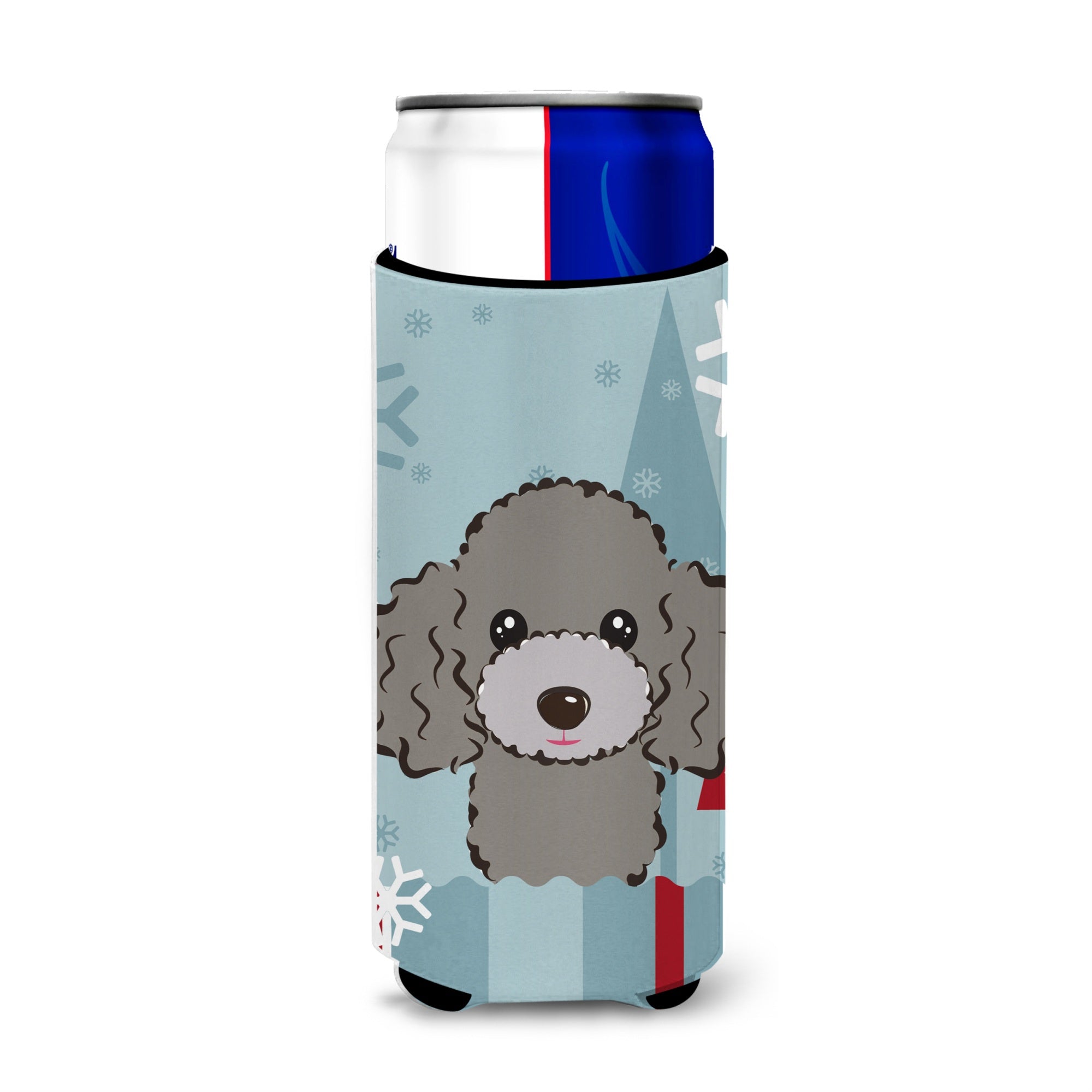 Caroline'S Treasures Winter Holiday Silver Gray Poodle Michelob Ultra Koozies For Slim Cans, Multicolor