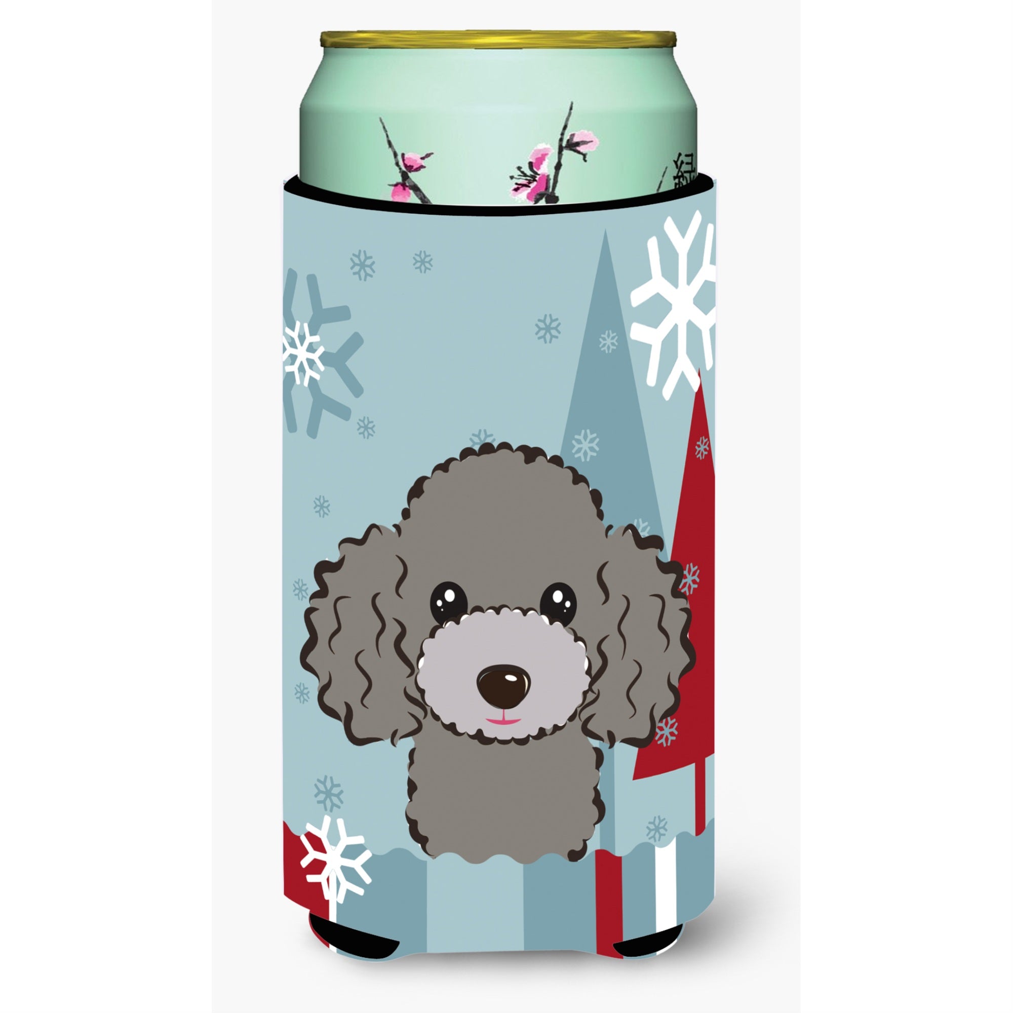 Caroline'S Treasures Winter Holiday Silver Gray Poodle Tall Boy Koozie Hugger, Multicolor